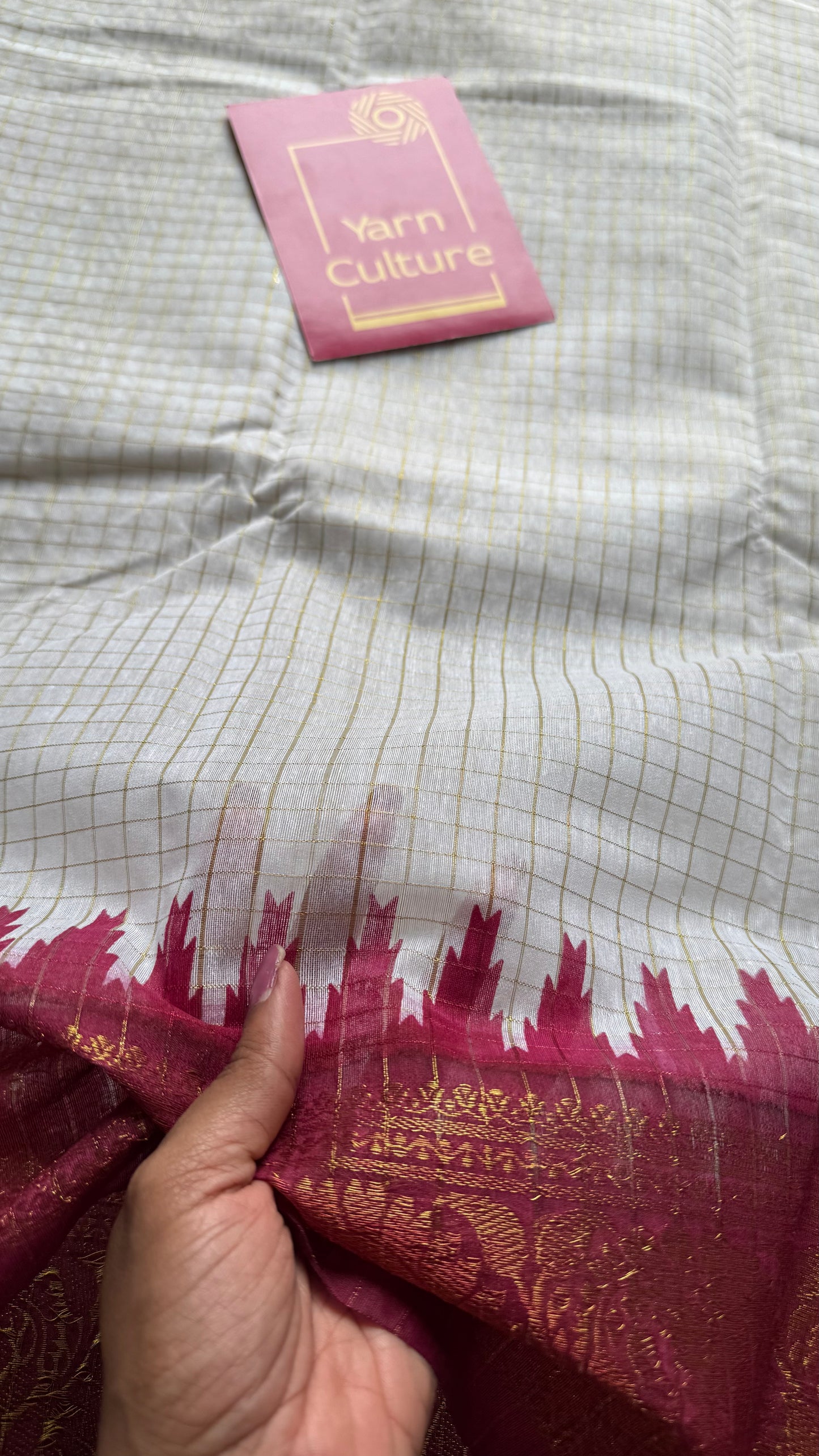 Dark Red - Yellow - sungudi cotton checks, ivory gold base, soft cotton - YCON25COTN101