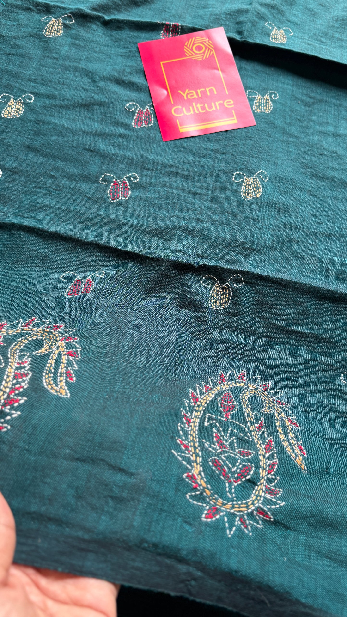 Mayurshobuj (ময়ূরশোবুজ) - Peacock Green, peacock green kantha weave in soft khadi cotton - YCBCKKC09