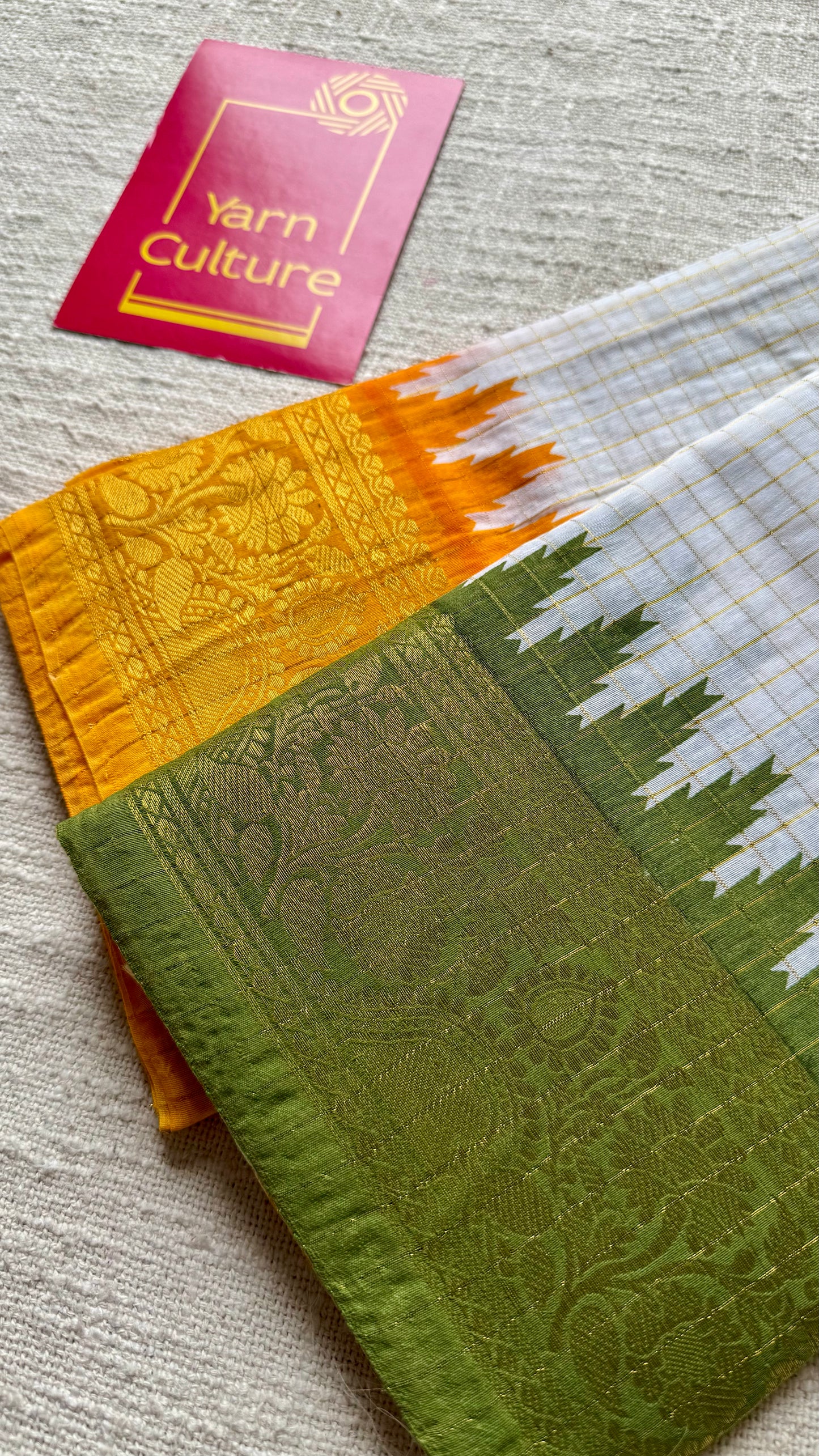 Green - Yellow - sungudi cotton checks, ivory gold base, soft cotton - YCON25COTN98