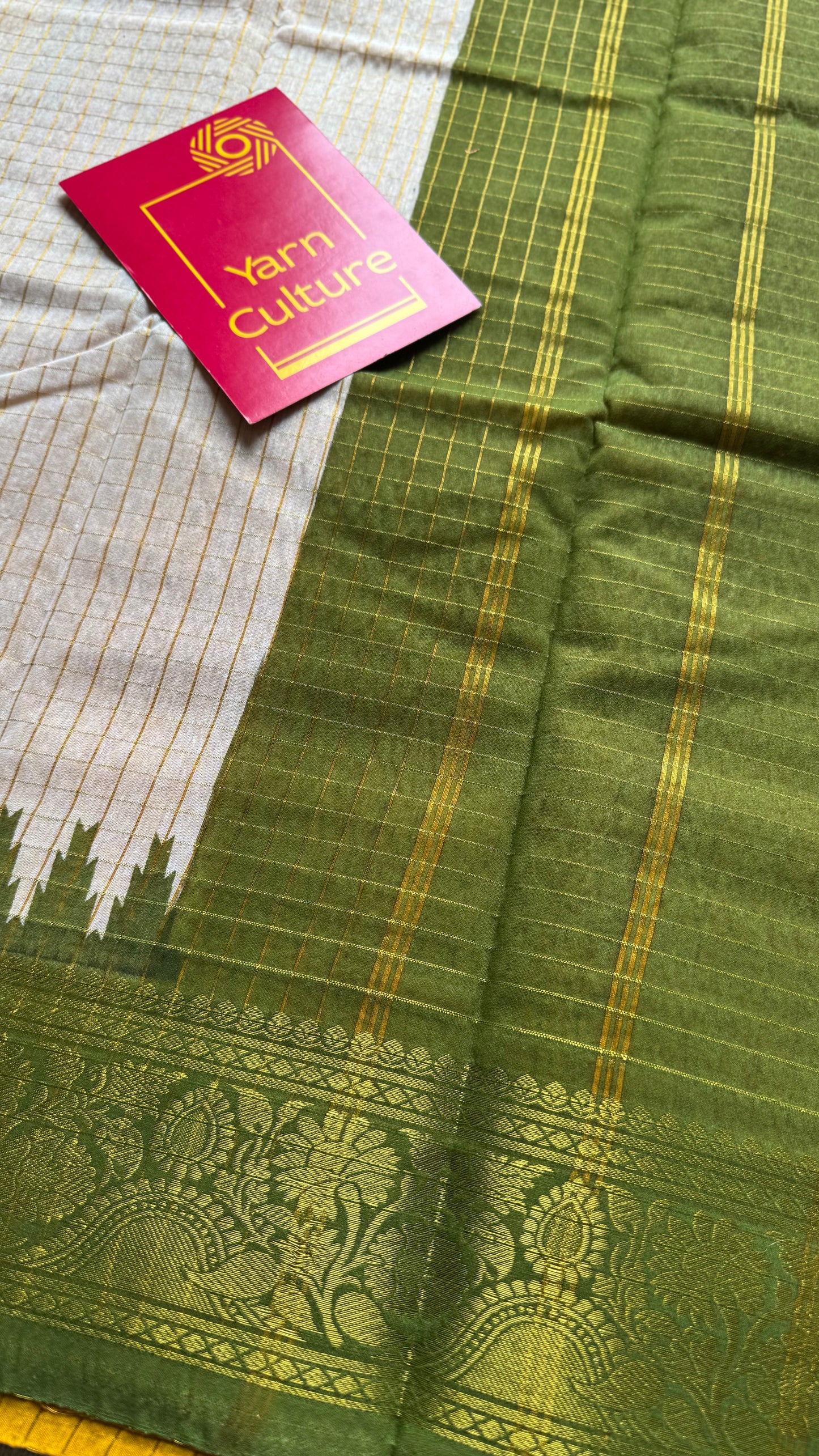 Green - Yellow - sungudi cotton checks, ivory gold base, soft cotton - YCON25COTN98