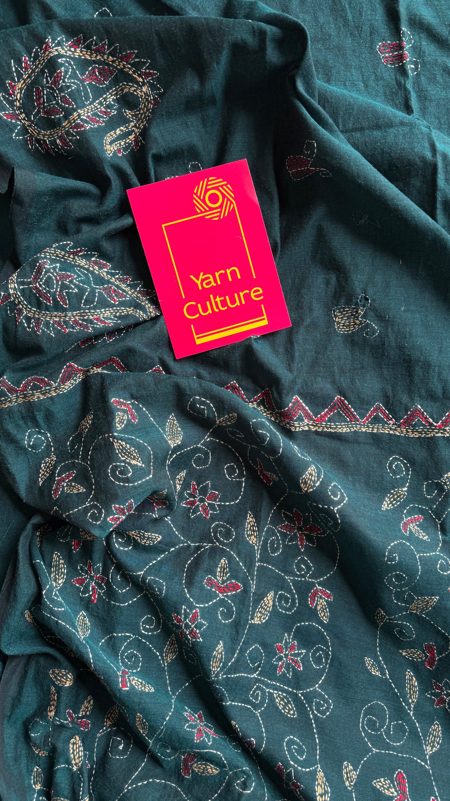 Mayurshobuj (ময়ূরশোবুজ) - Peacock Green, peacock green kantha weave in soft khadi cotton - YCBCKKC09