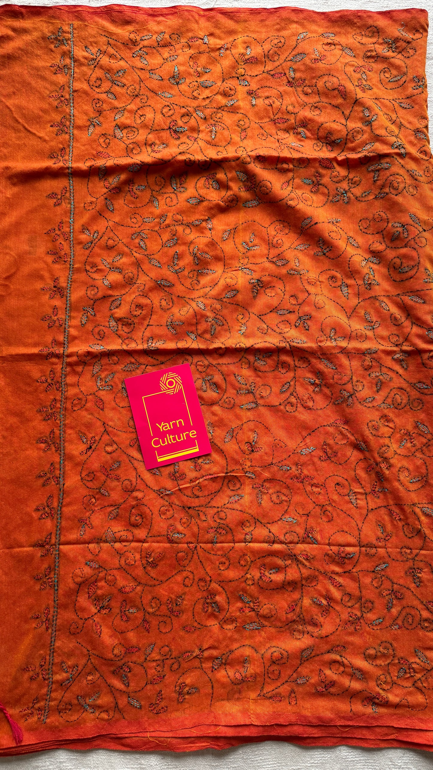 Shondhya Alo (সন্ধ্যা আলো) - Evening Light, orange kantha weave in soft khadi cotton - YCBCKKC03