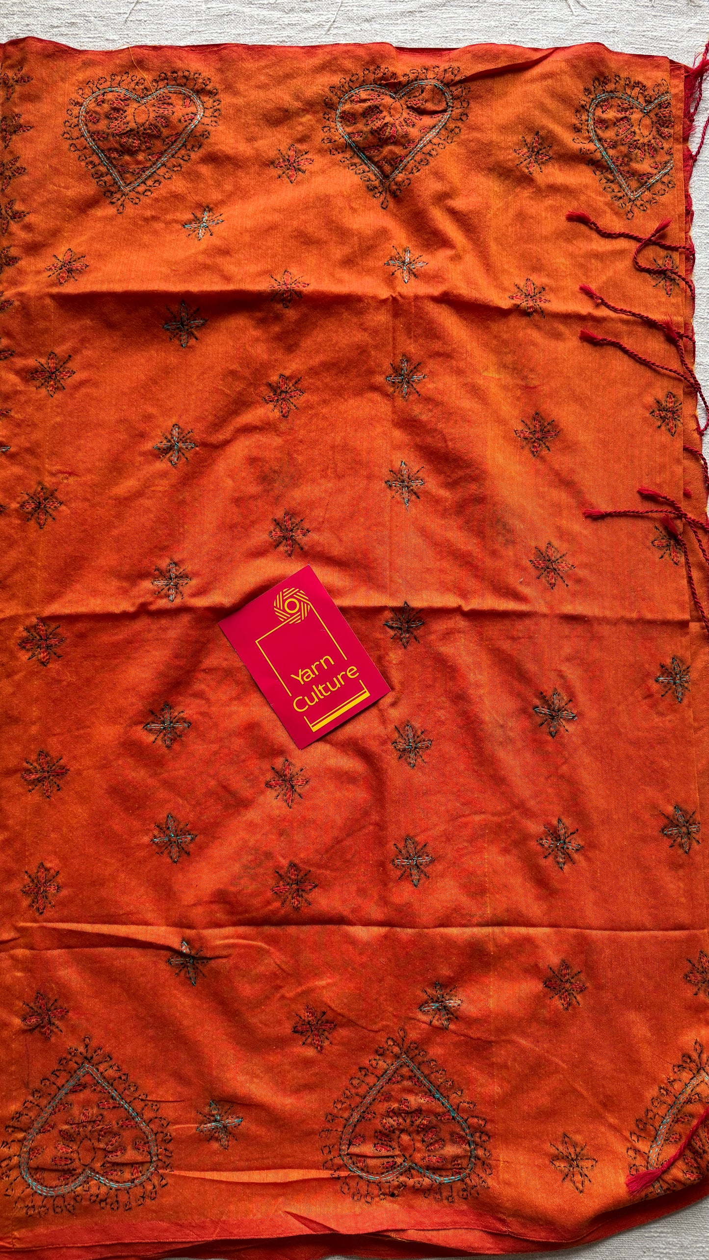 Shondhya Alo (সন্ধ্যা আলো) - Evening Light, orange kantha weave in soft khadi cotton - YCBCKKC03