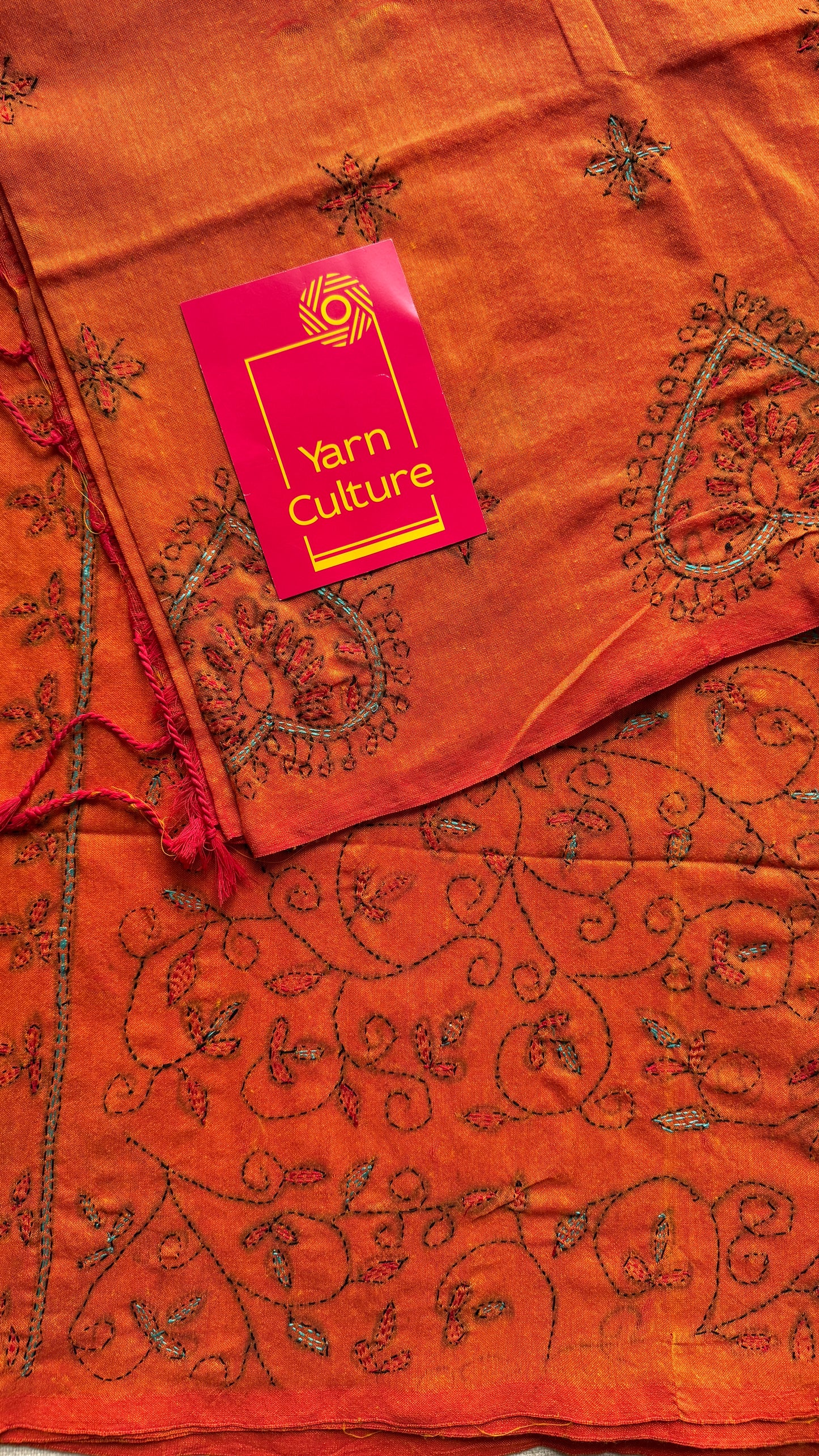 Shondhya Alo (সন্ধ্যা আলো) - Evening Light, orange kantha weave in soft khadi cotton - YCBCKKC03