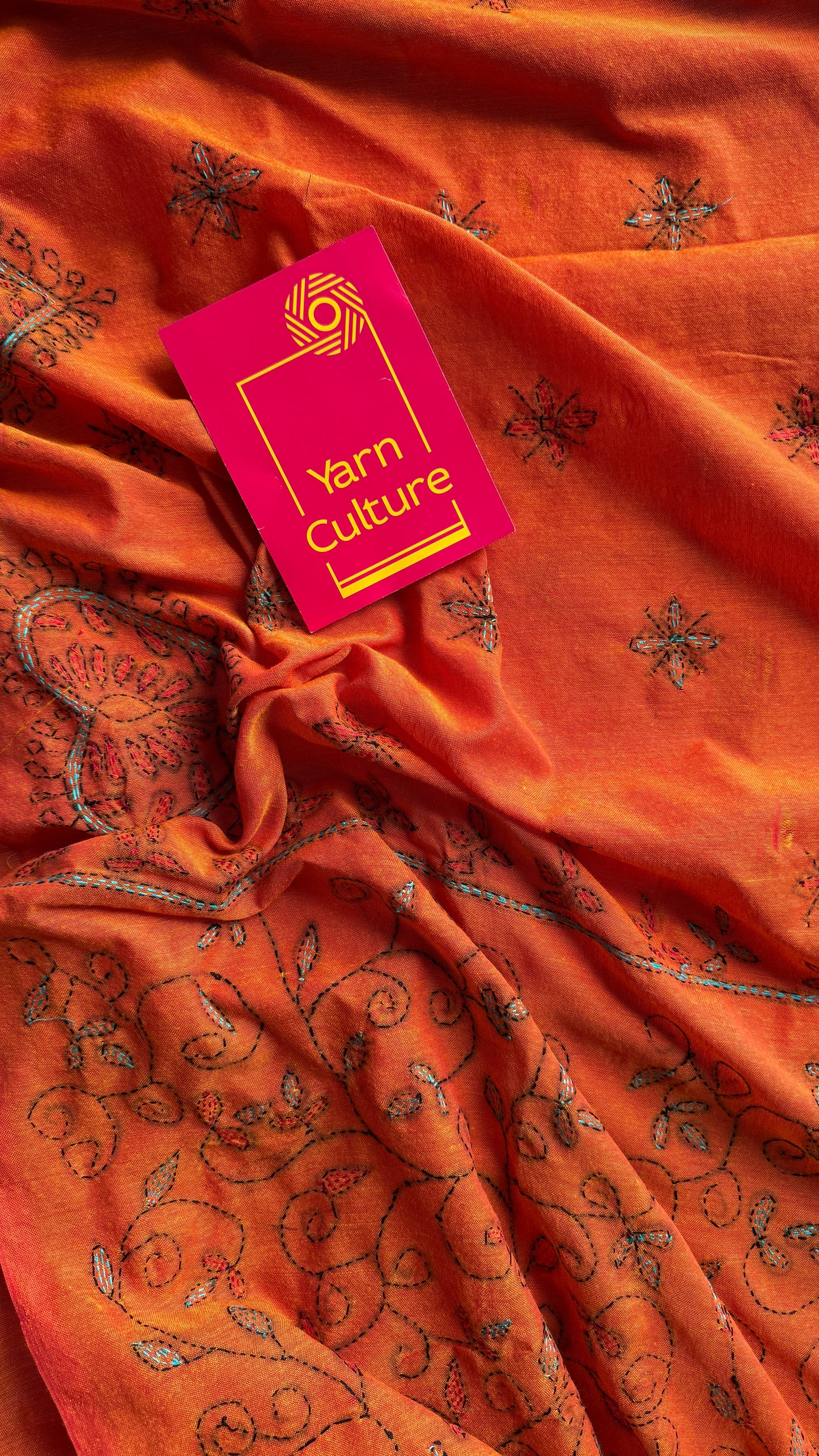 Shondhya Alo (সন্ধ্যা আলো) - Evening Light, orange kantha weave in soft khadi cotton - YCBCKKC03