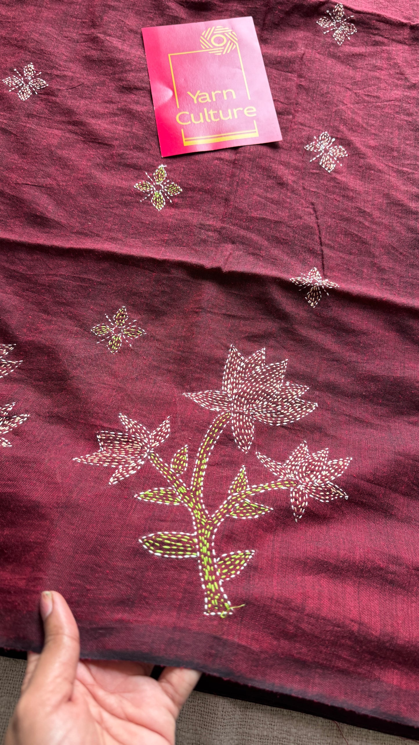 Aalta Gatha (আলতা গাথা) - Tale of Aalta, maroon kantha weave in soft khadi cotton - YCBCKKC05