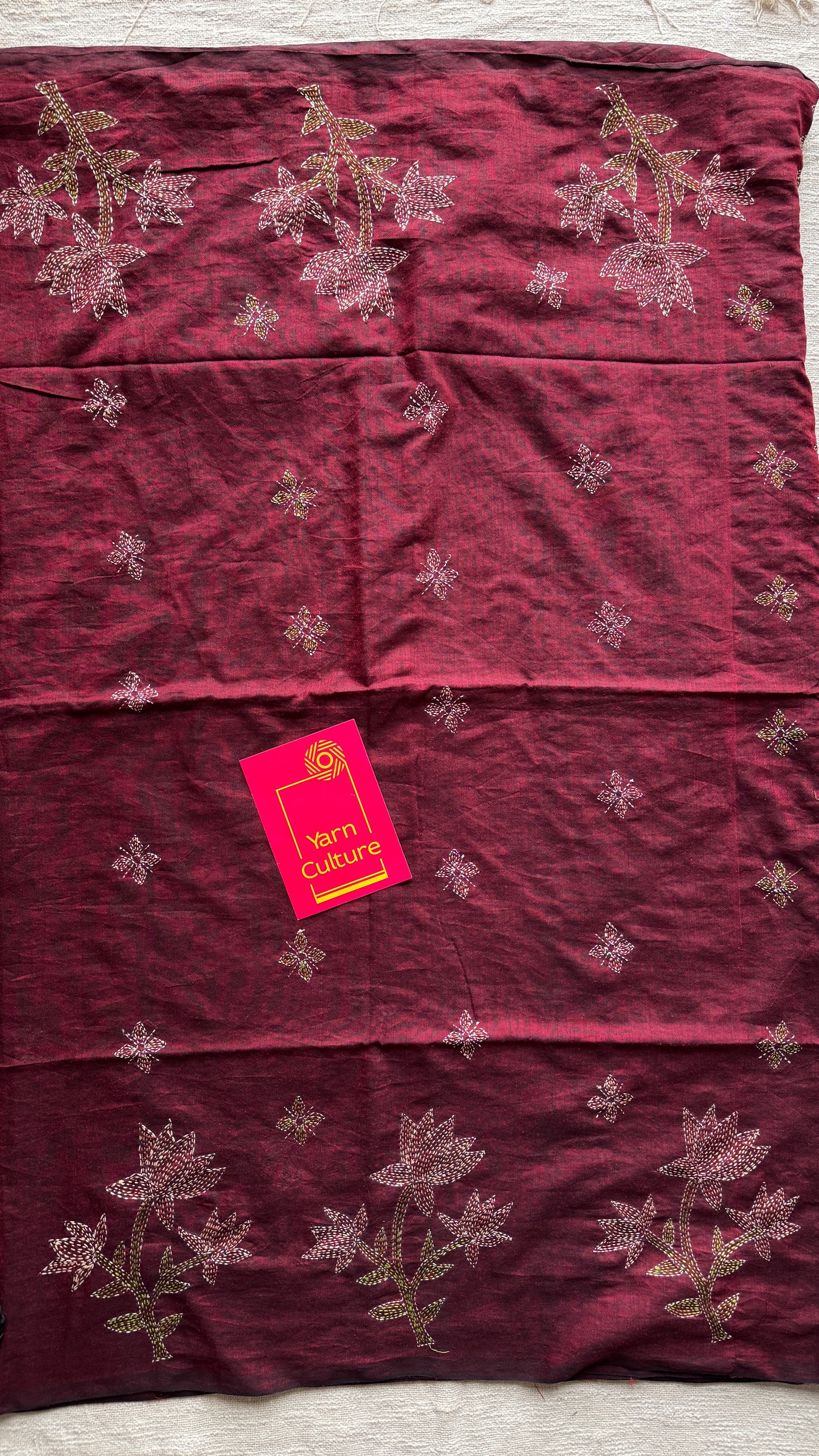 Aalta Gatha (আলতা গাথা) - Tale of Aalta, maroon kantha weave in soft khadi cotton - YCBCKKC05