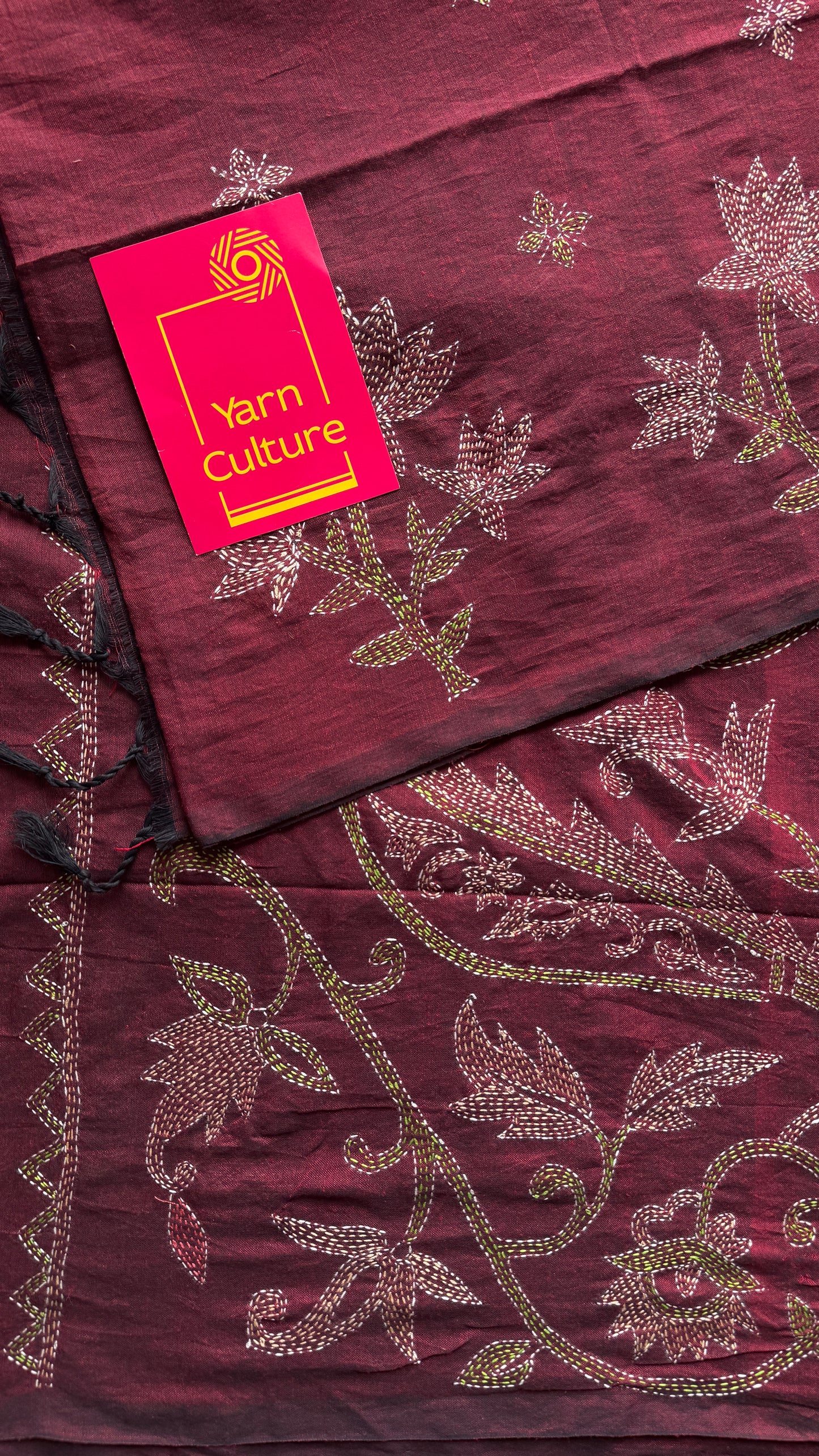 Aalta Gatha (আলতা গাথা) - Tale of Aalta, maroon kantha weave in soft khadi cotton - YCBCKKC05