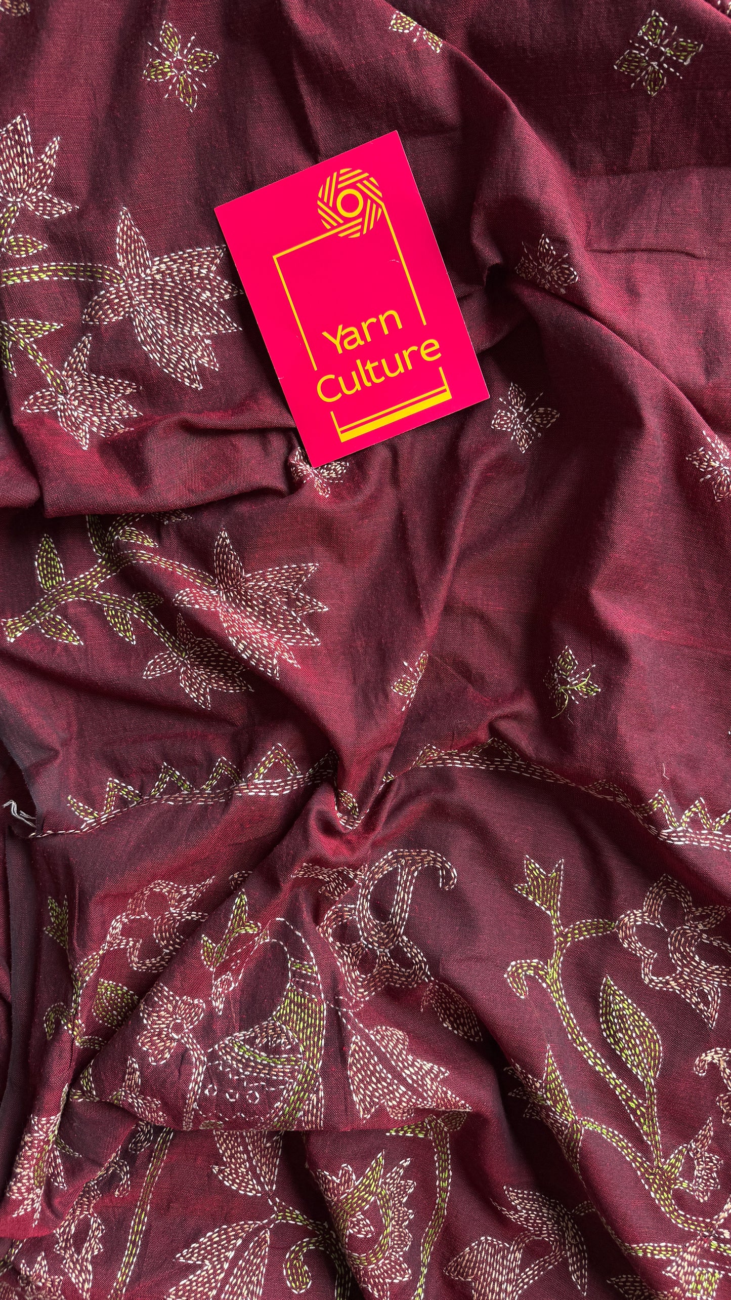 Aalta Gatha (আলতা গাথা) - Tale of Aalta, maroon kantha weave in soft khadi cotton - YCBCKKC05