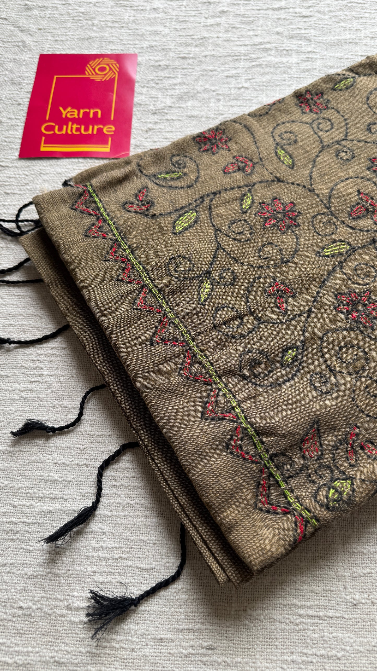 Mrittika (মৃত্তিকা) - Earth or Soil - warm greyish brown kantha weave in soft khadi cotton - YCBCKKC06