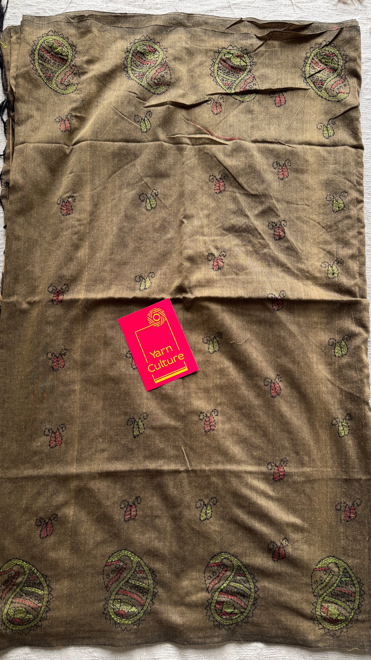 Mrittika (মৃত্তিকা) - Earth or Soil - warm greyish brown kantha weave in soft khadi cotton - YCBCKKC06