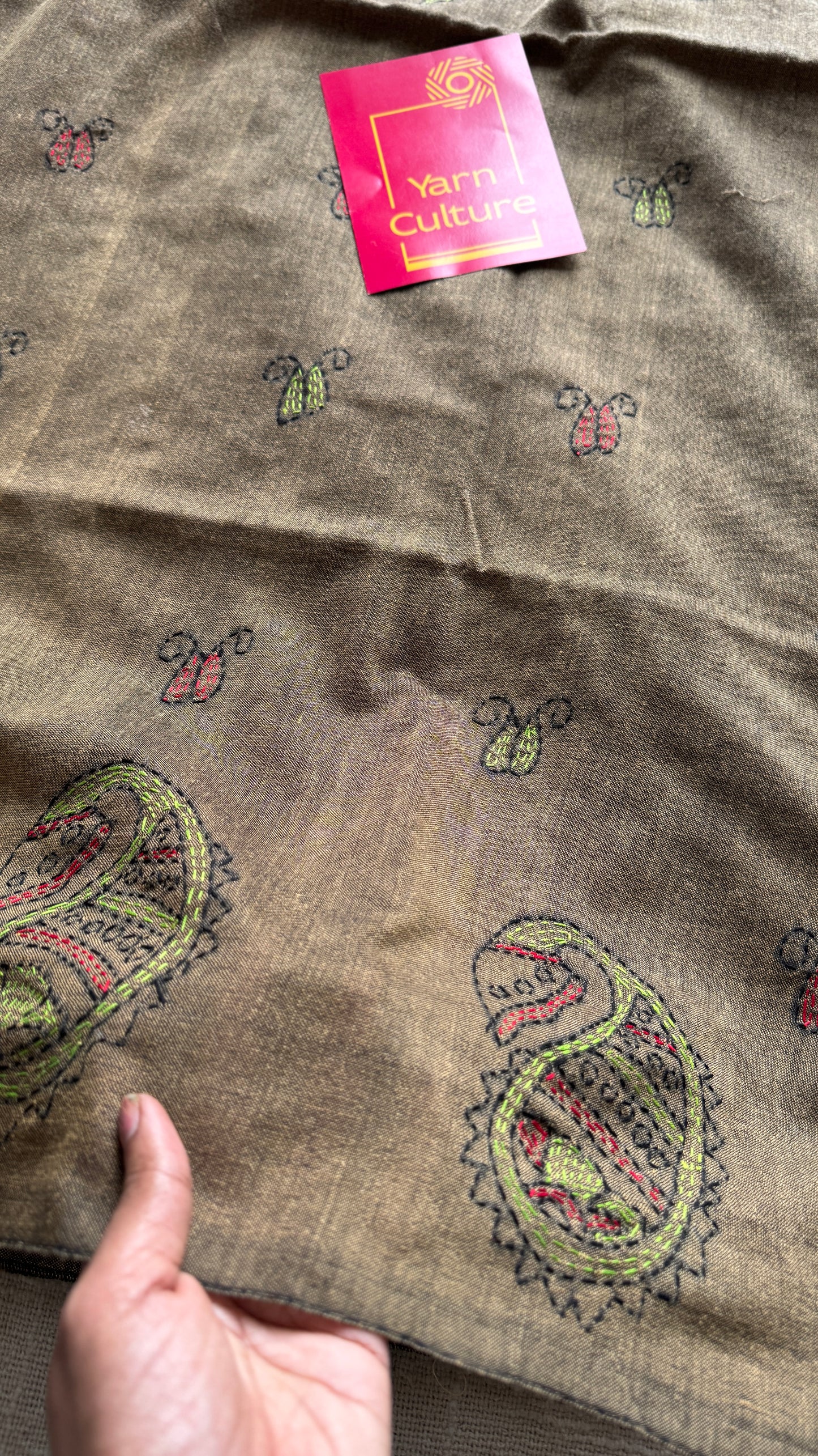 Mrittika (মৃত্তিকা) - Earth or Soil - warm greyish brown kantha weave in soft khadi cotton - YCBCKKC06