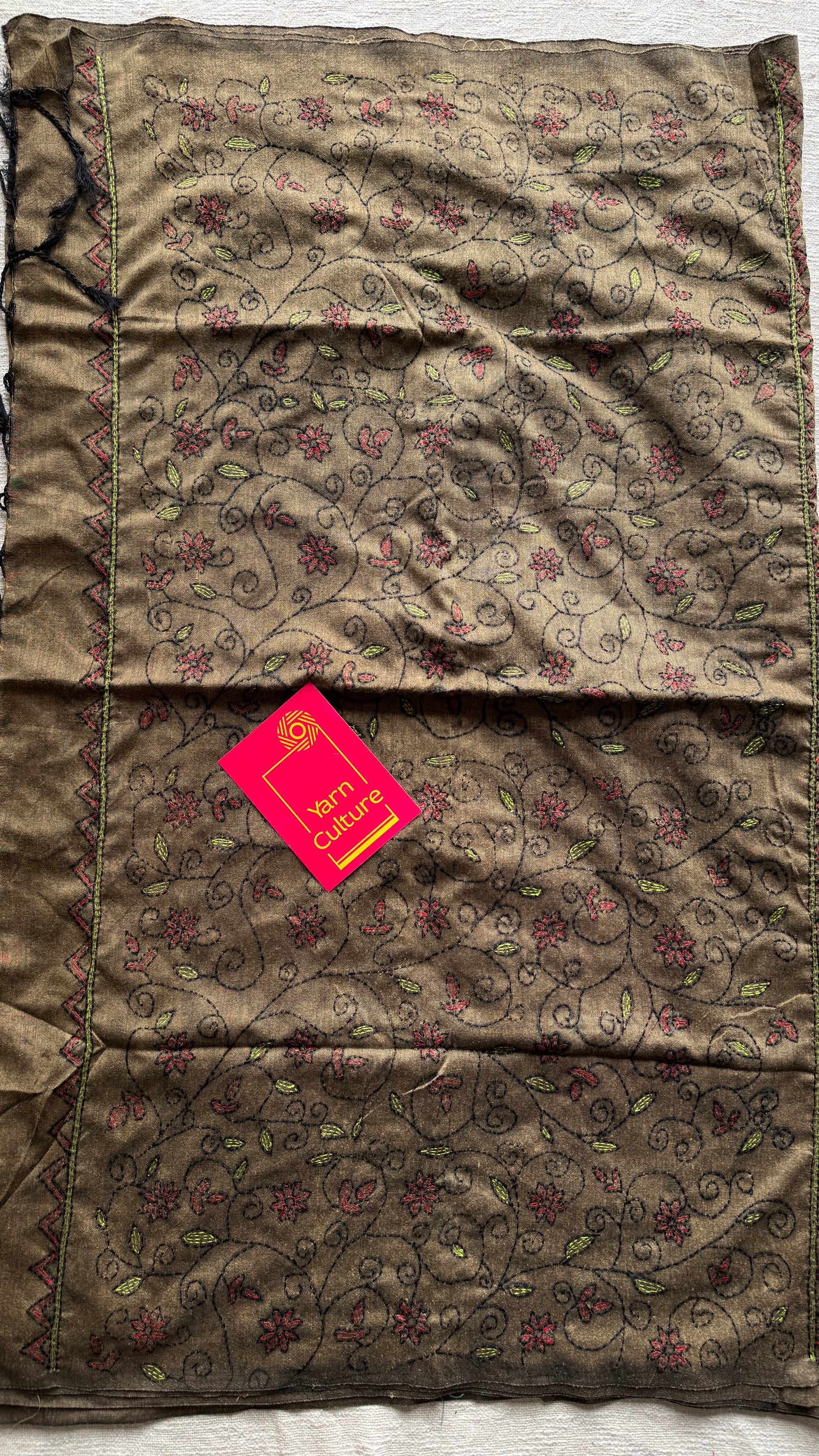 Mrittika (মৃত্তিকা) - Earth or Soil - warm greyish brown kantha weave in soft khadi cotton - YCBCKKC06