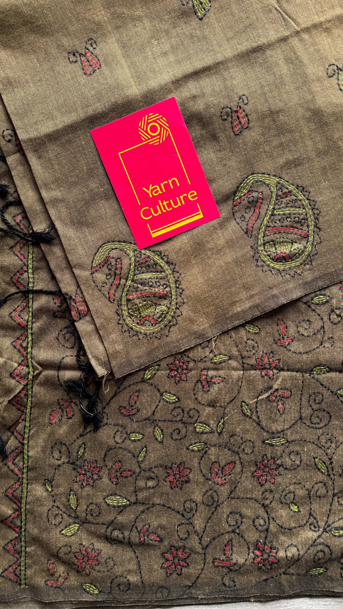 Mrittika (মৃত্তিকা) - Earth or Soil - warm greyish brown kantha weave in soft khadi cotton - YCBCKKC06