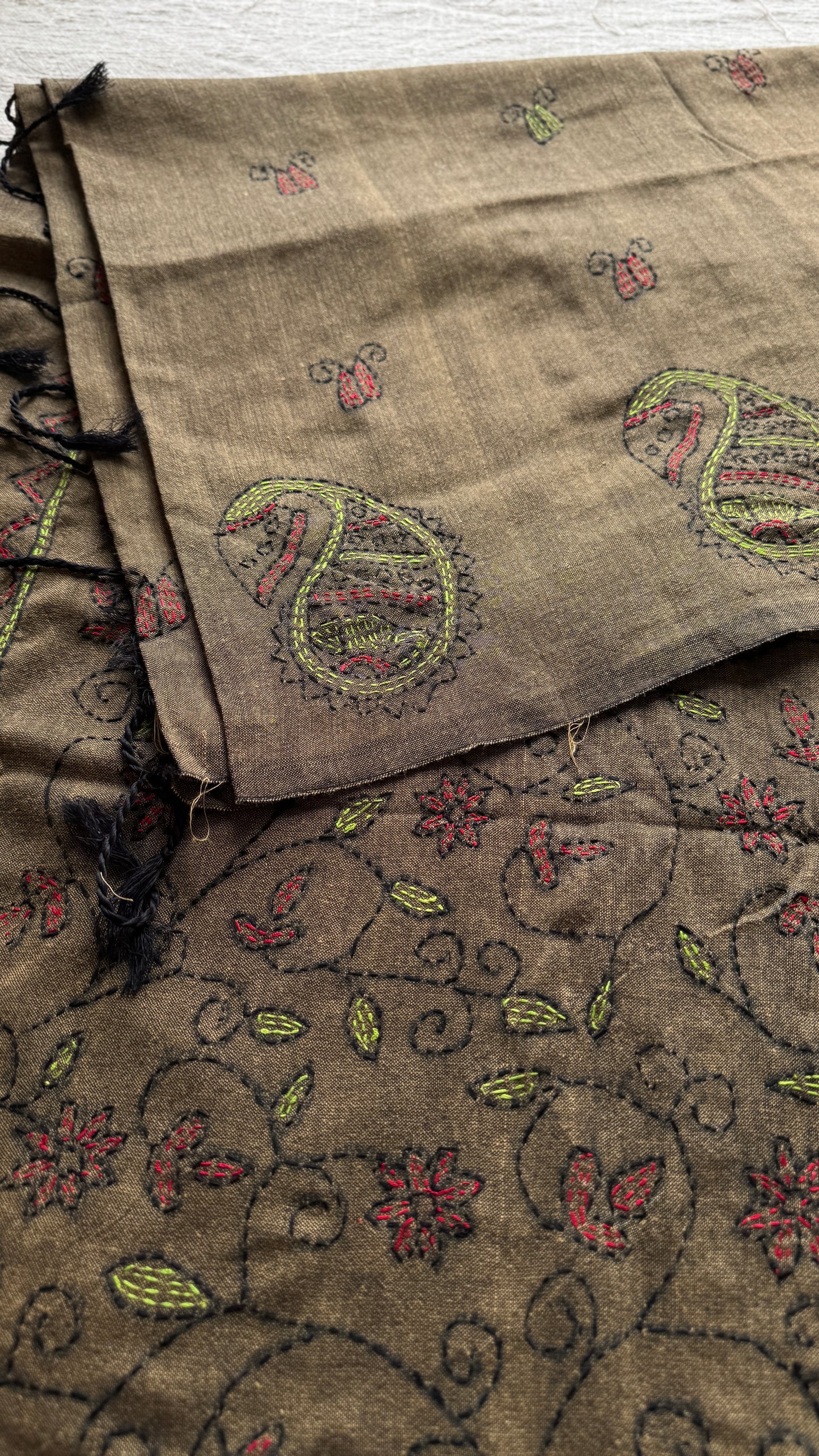 Mrittika (মৃত্তিকা) - Earth or Soil - warm greyish brown kantha weave in soft khadi cotton - YCBCKKC06