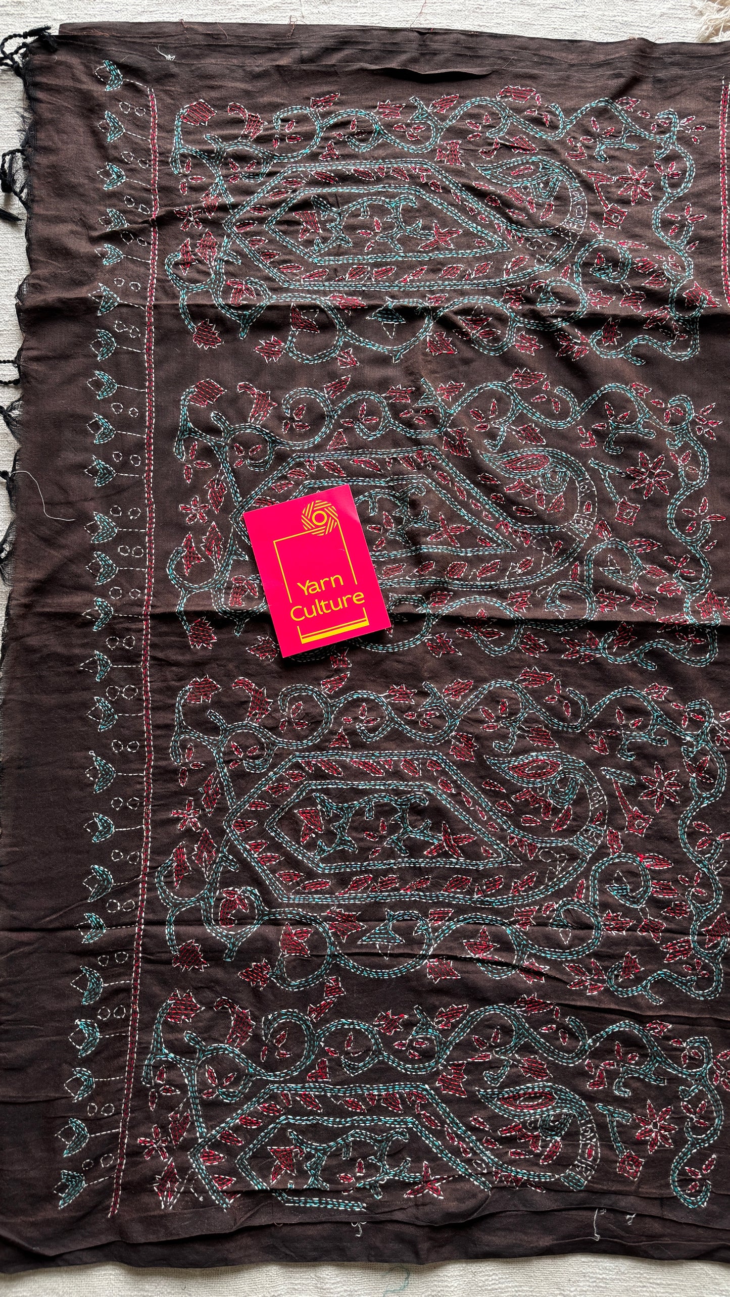 Mrittikar Gondho (মৃত্তিকার গন্ধ) - The Scent of Soil, dark brown kantha weave in soft khadi cotton - YCBCKKC08