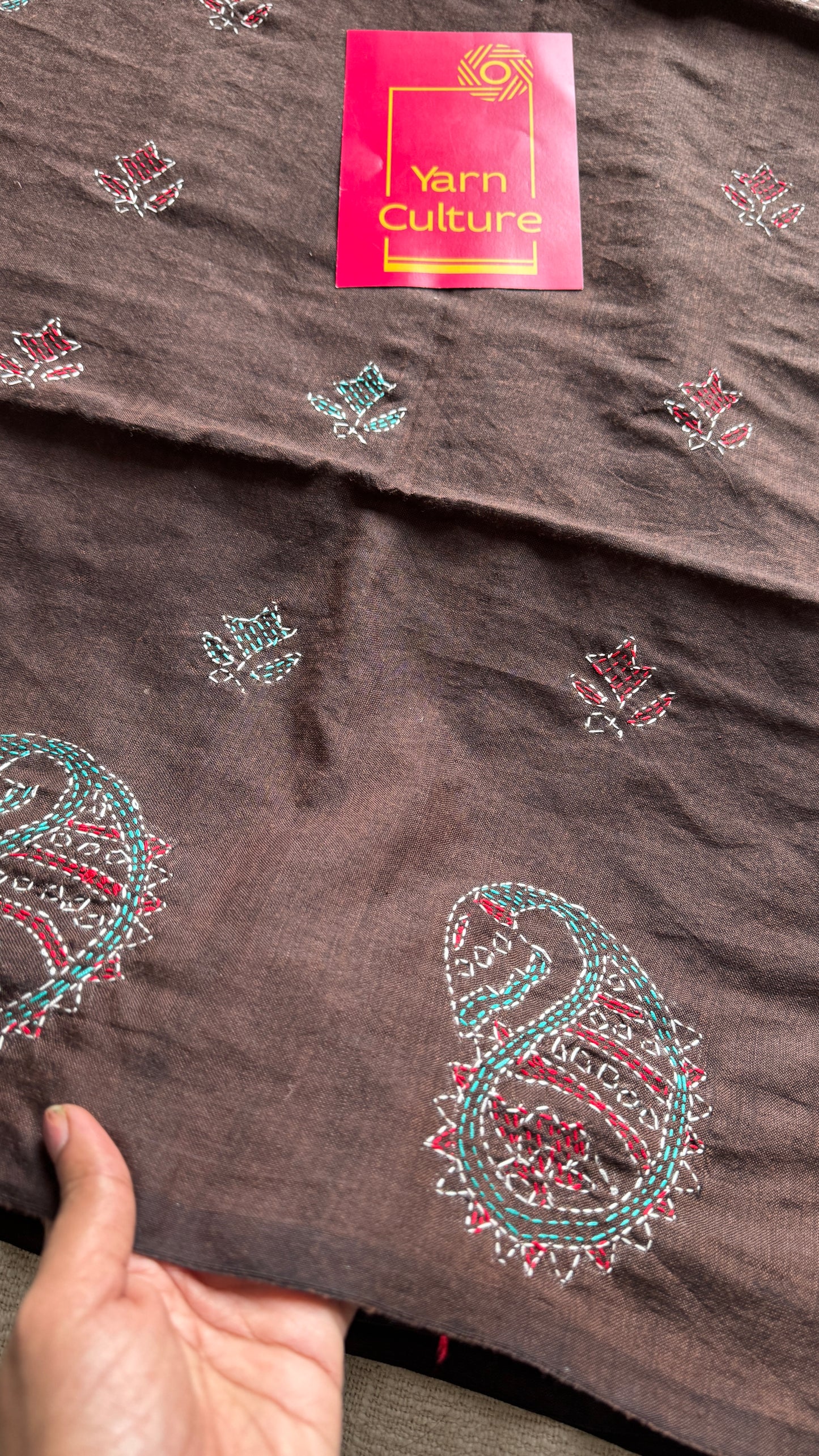 Mrittikar Gondho (মৃত্তিকার গন্ধ) - The Scent of Soil, dark brown kantha weave in soft khadi cotton - YCBCKKC08