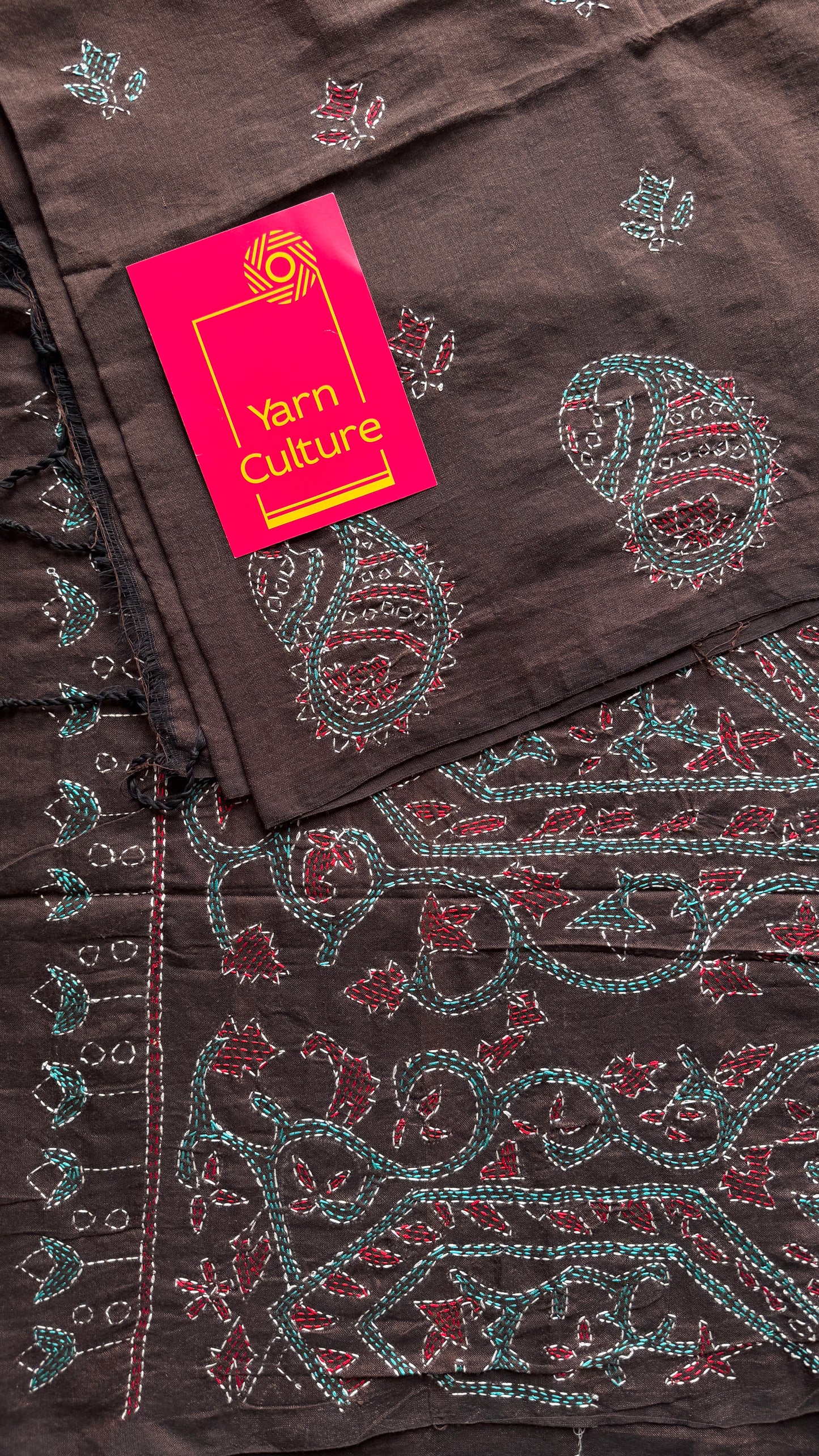 Mrittikar Gondho (মৃত্তিকার গন্ধ) - The Scent of Soil, dark brown kantha weave in soft khadi cotton - YCBCKKC08