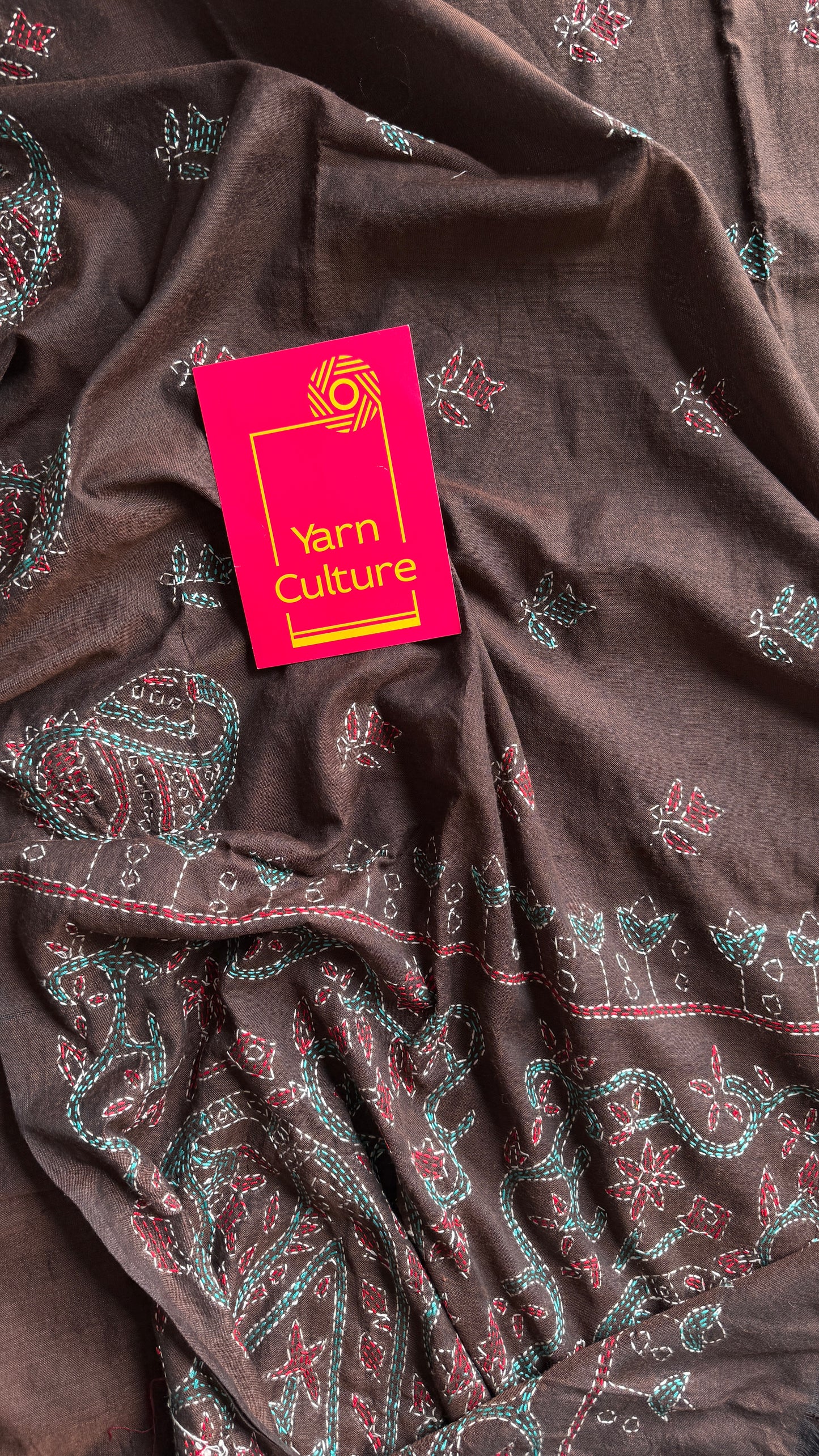 Mrittikar Gondho (মৃত্তিকার গন্ধ) - The Scent of Soil, dark brown kantha weave in soft khadi cotton - YCBCKKC08
