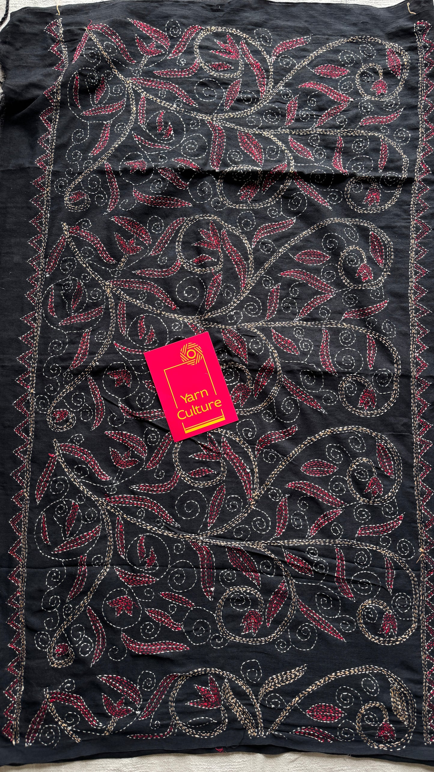 Kaaj Kaalo (কাজ কালো) - Embroidered Black, kantha weave in soft khadi cotton - YCBCKKC01