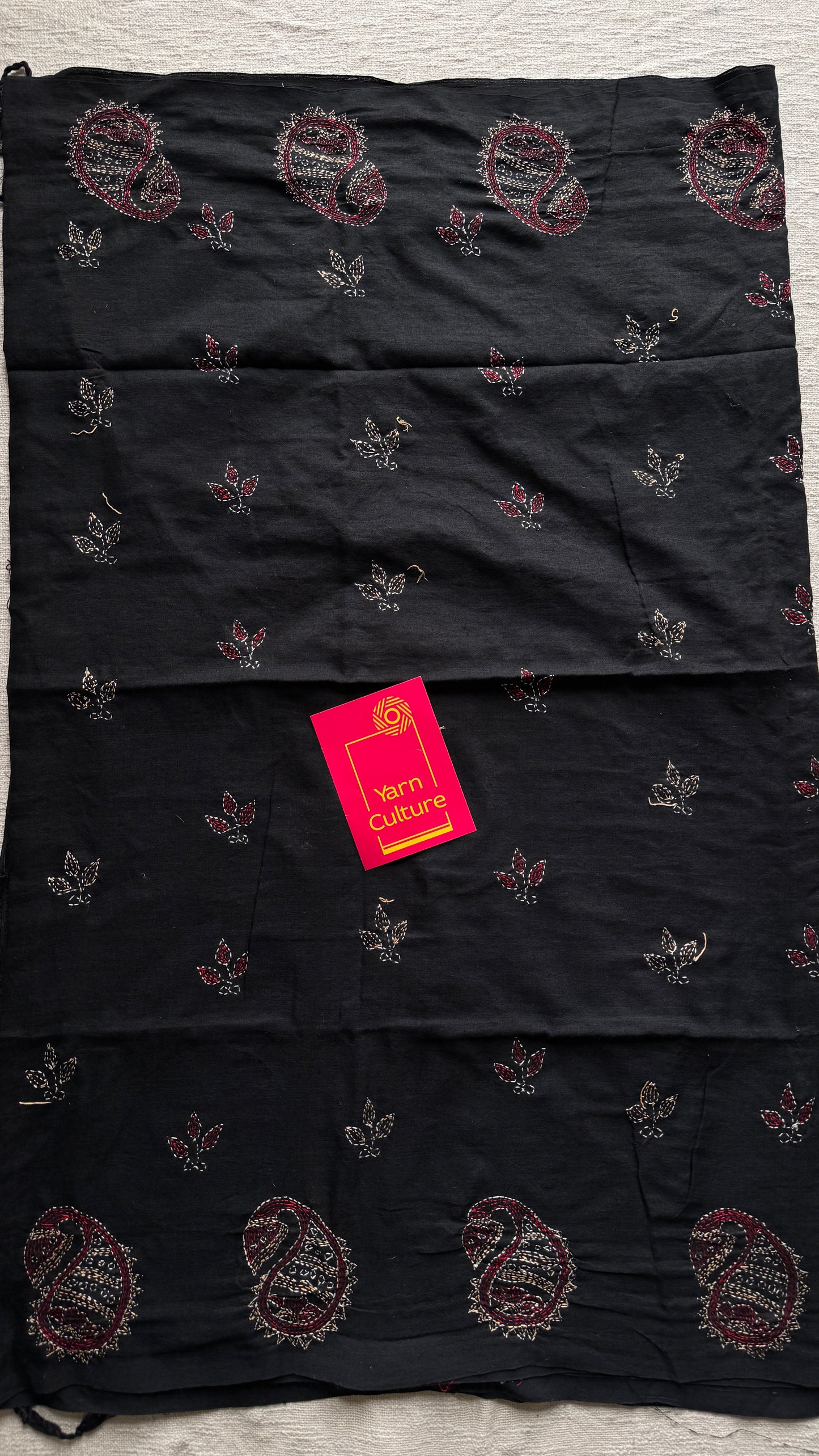 Kaaj Kaalo (কাজ কালো) - Embroidered Black, kantha weave in soft khadi cotton - YCBCKKC01