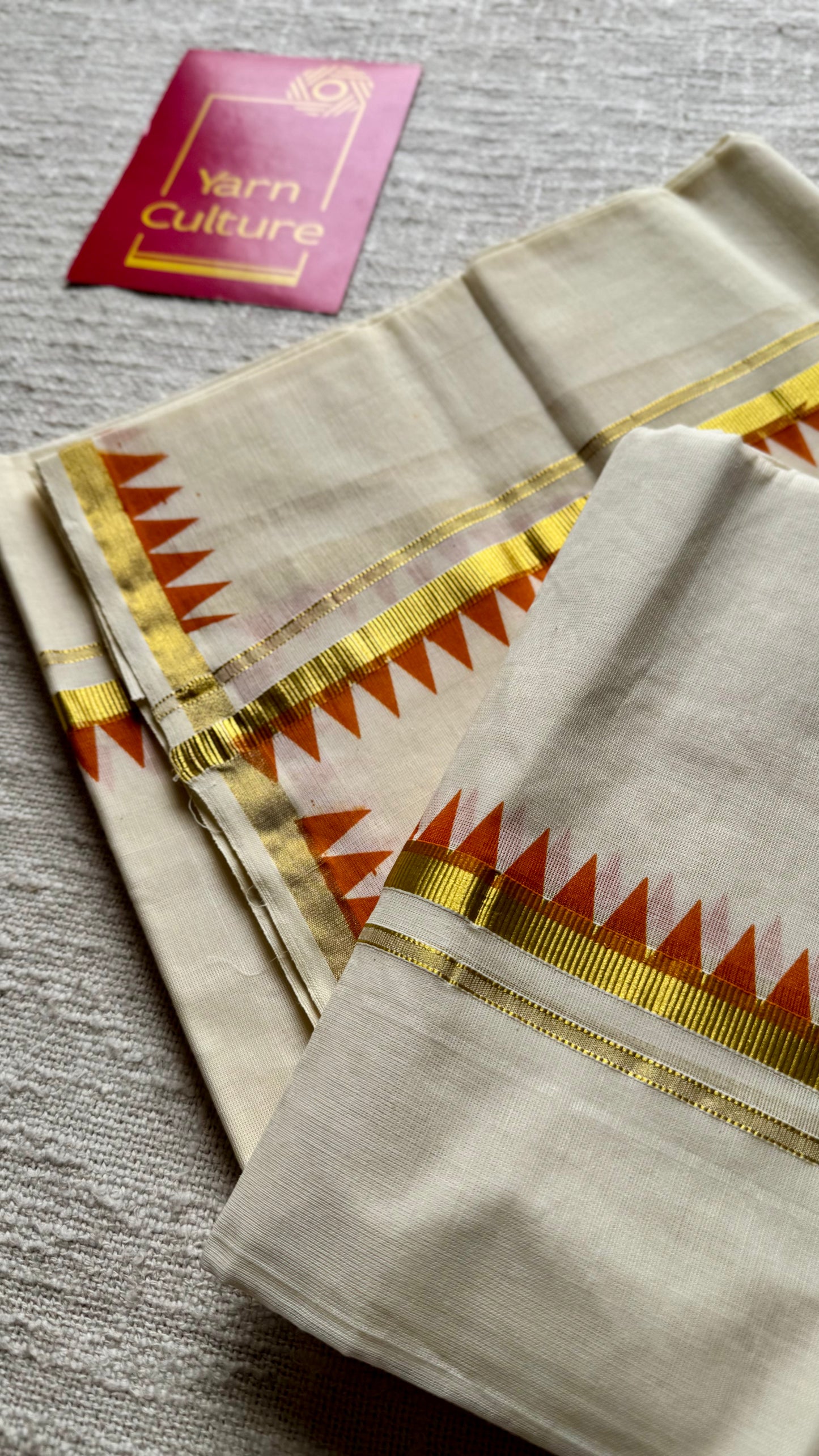 Set mund with temple border, rust orange with ivory and gold - YCON25KCST10