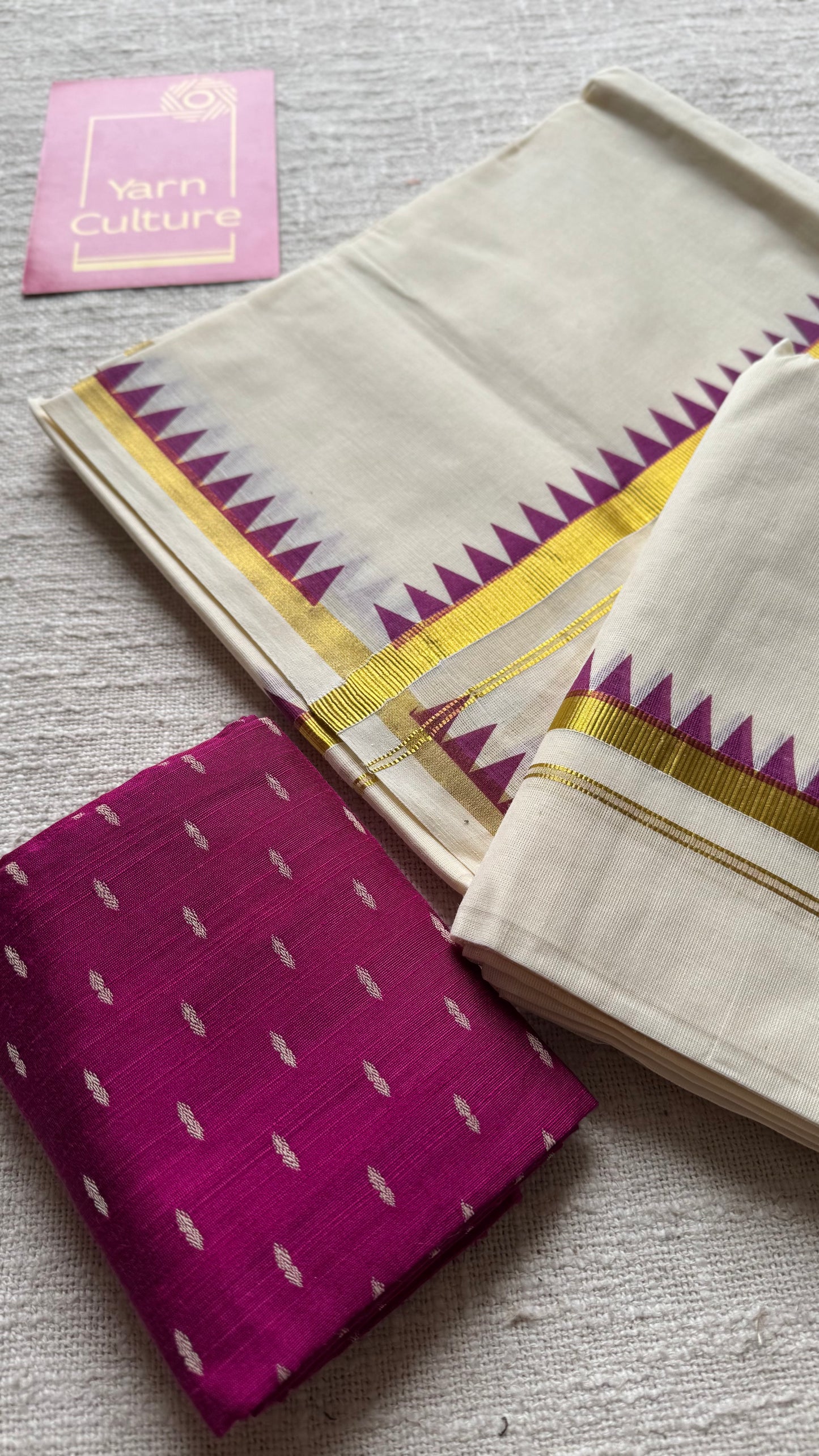 Set mund with temple border, purple with ivory and gold - YCON25KCST11