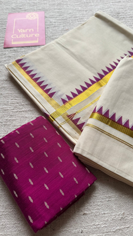 Set mund with temple border, purple with ivory and gold - YCON25KCST11