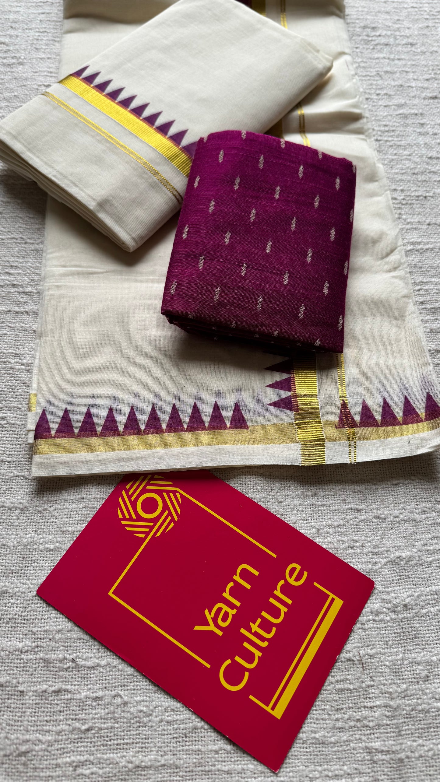 Set mund with temple border, purple with ivory and gold - YCON25KCST11