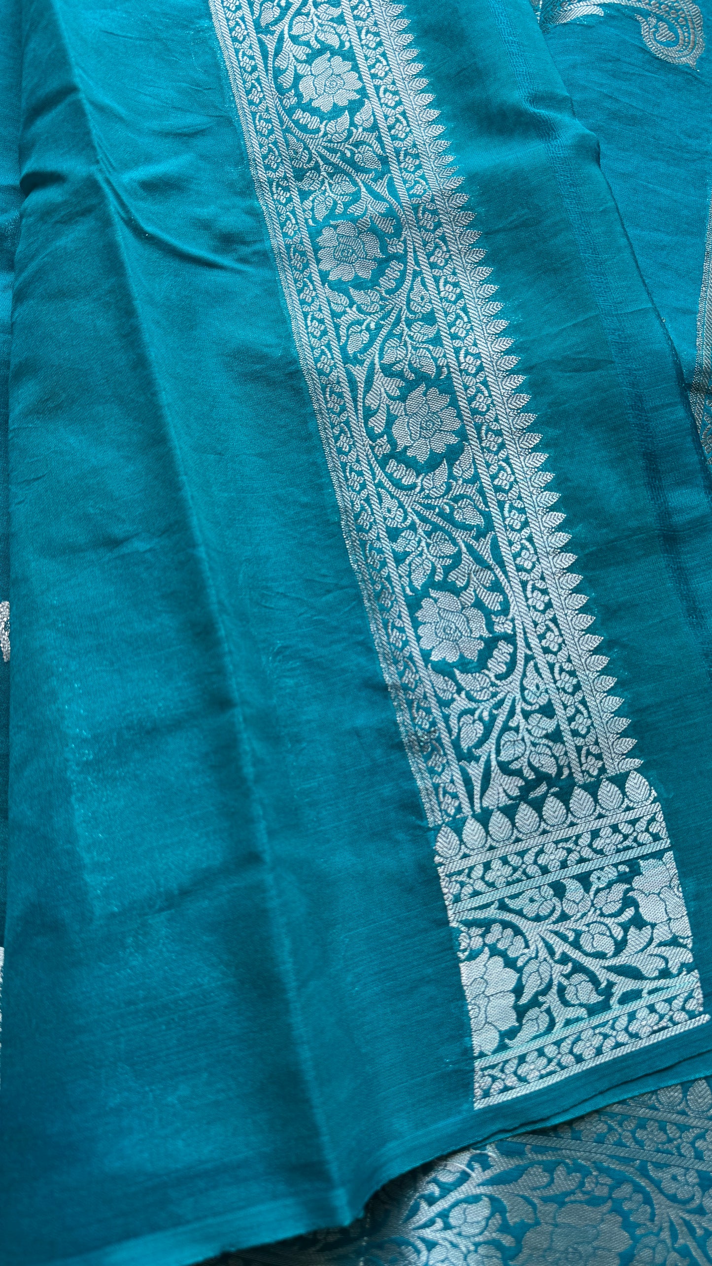 Nirva - Aqua blue silver zari, Banarasi semi chiffon
