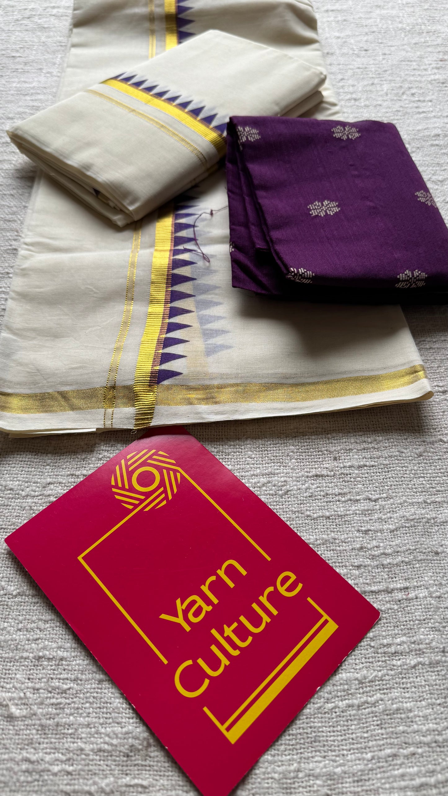 Set mund with temple border, violet with ivory and gold - YCON25KCST12