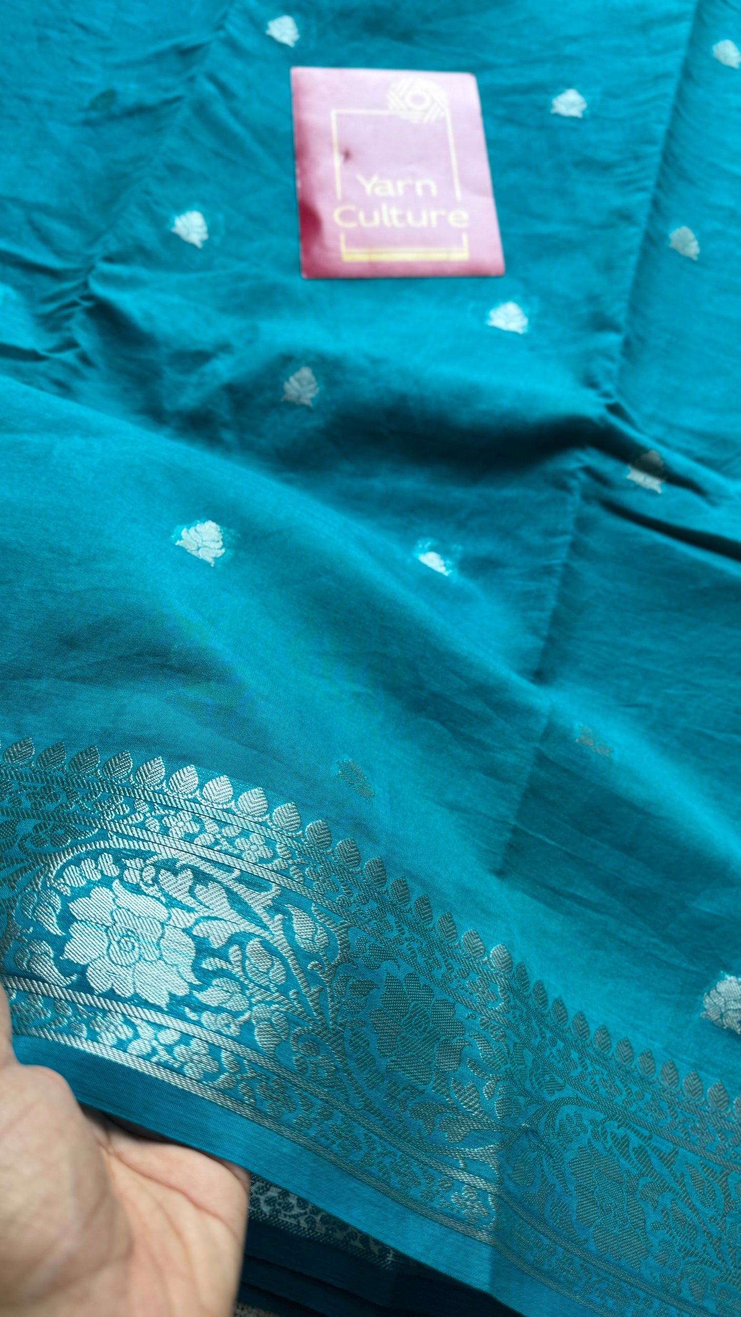 Nirva - Aqua blue silver zari, Banarasi semi chiffon