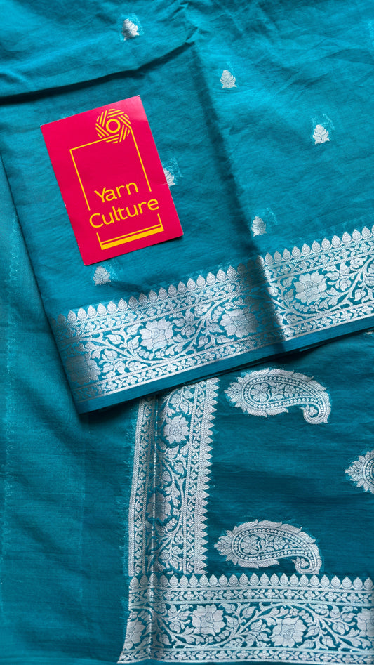 Nirva - Aqua blue silver zari, Banarasi semi chiffon