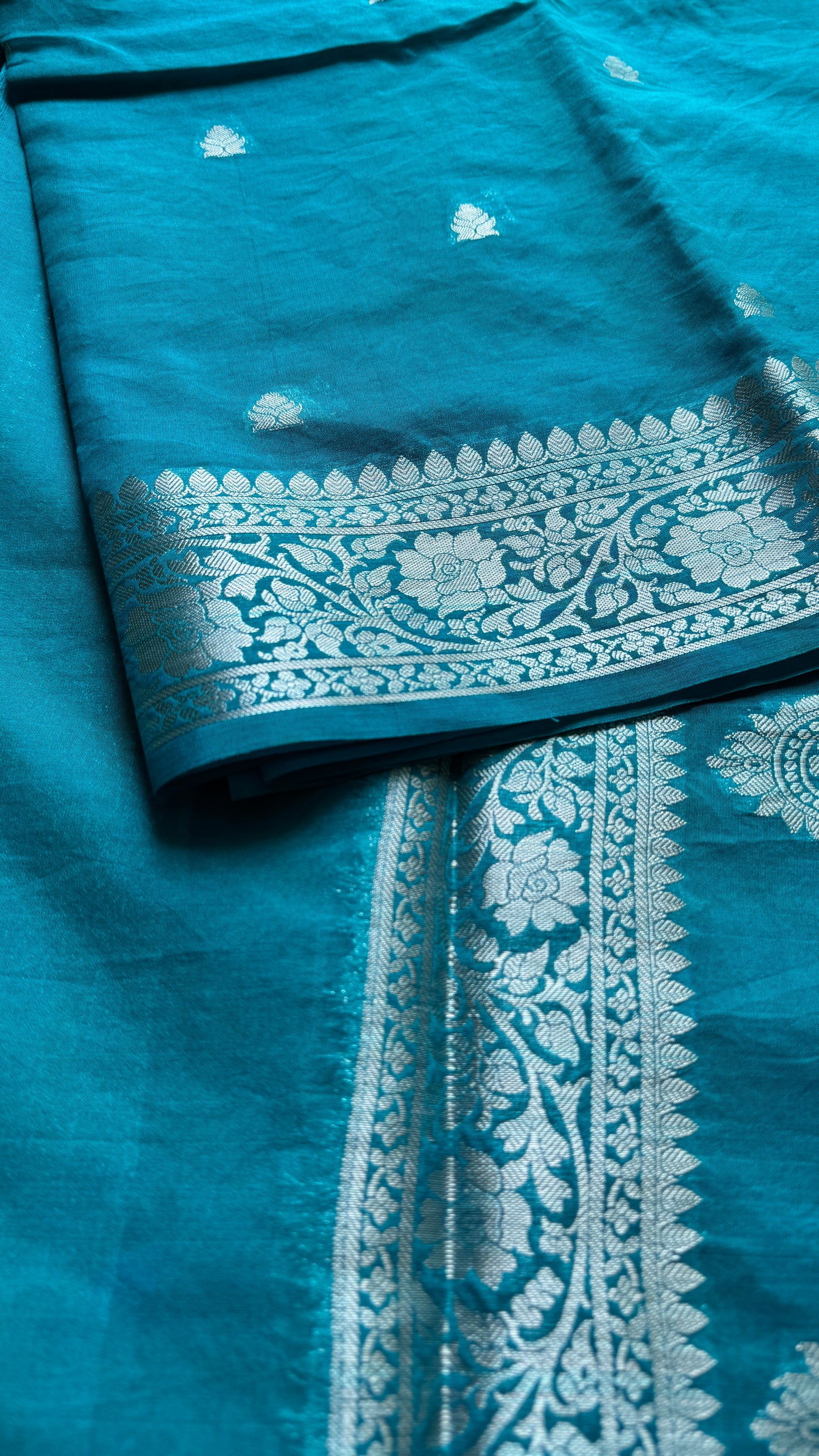 Nirva - Aqua blue silver zari, Banarasi semi chiffon