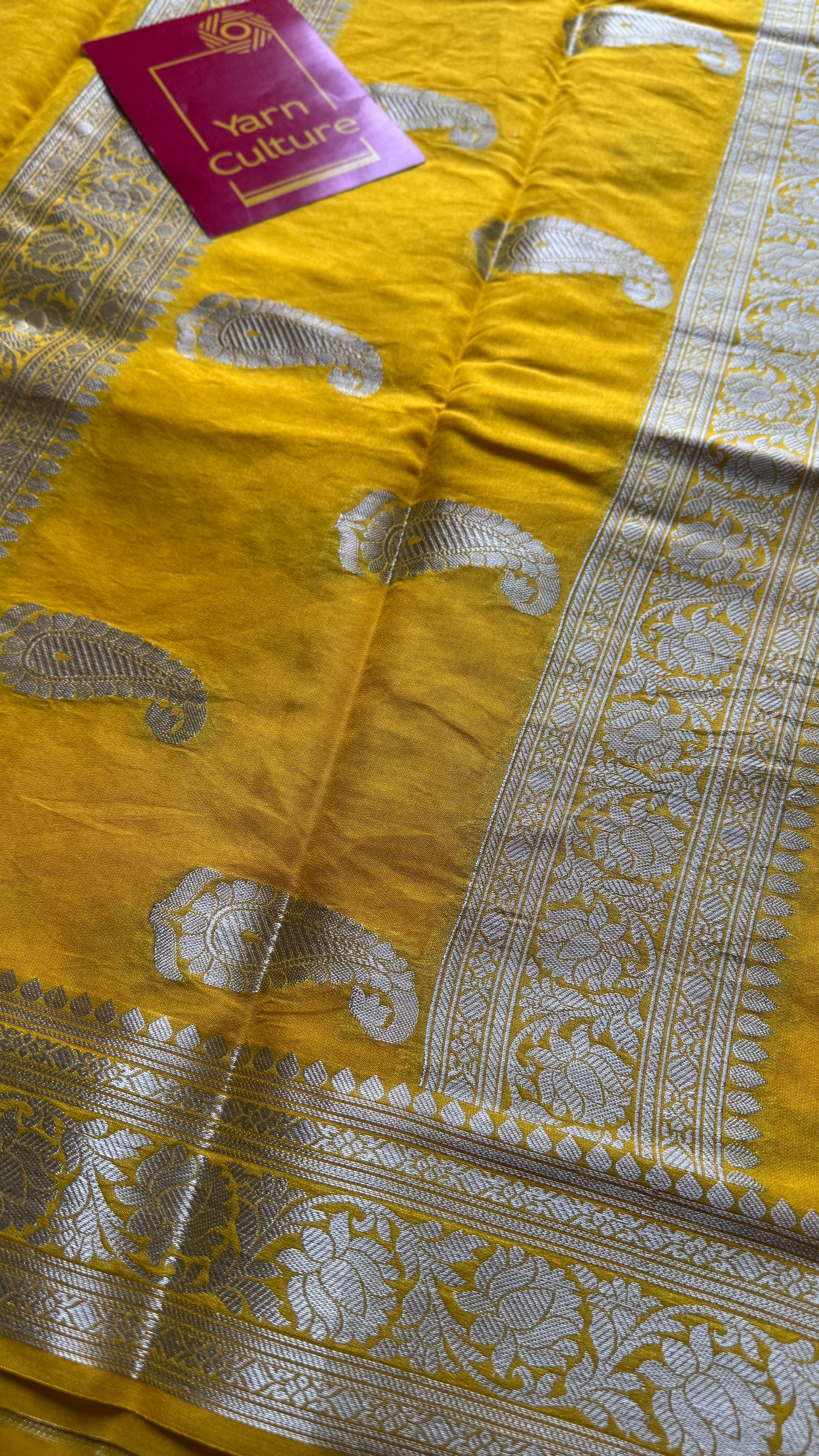 Roshni - Bright yellow silver zari, Banarasi semi chiffon