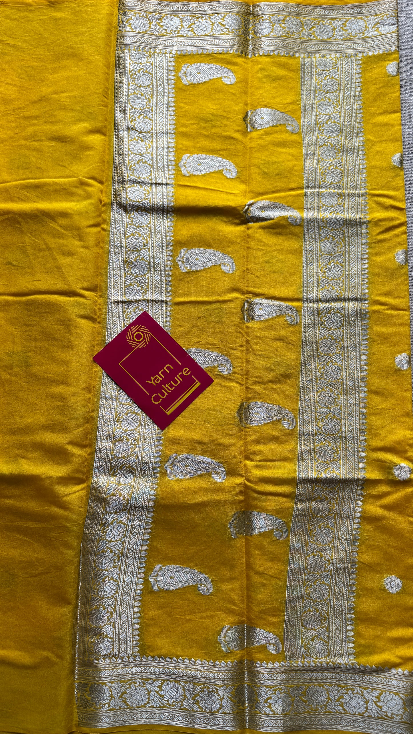 Roshni - Bright yellow silver zari, Banarasi semi chiffon