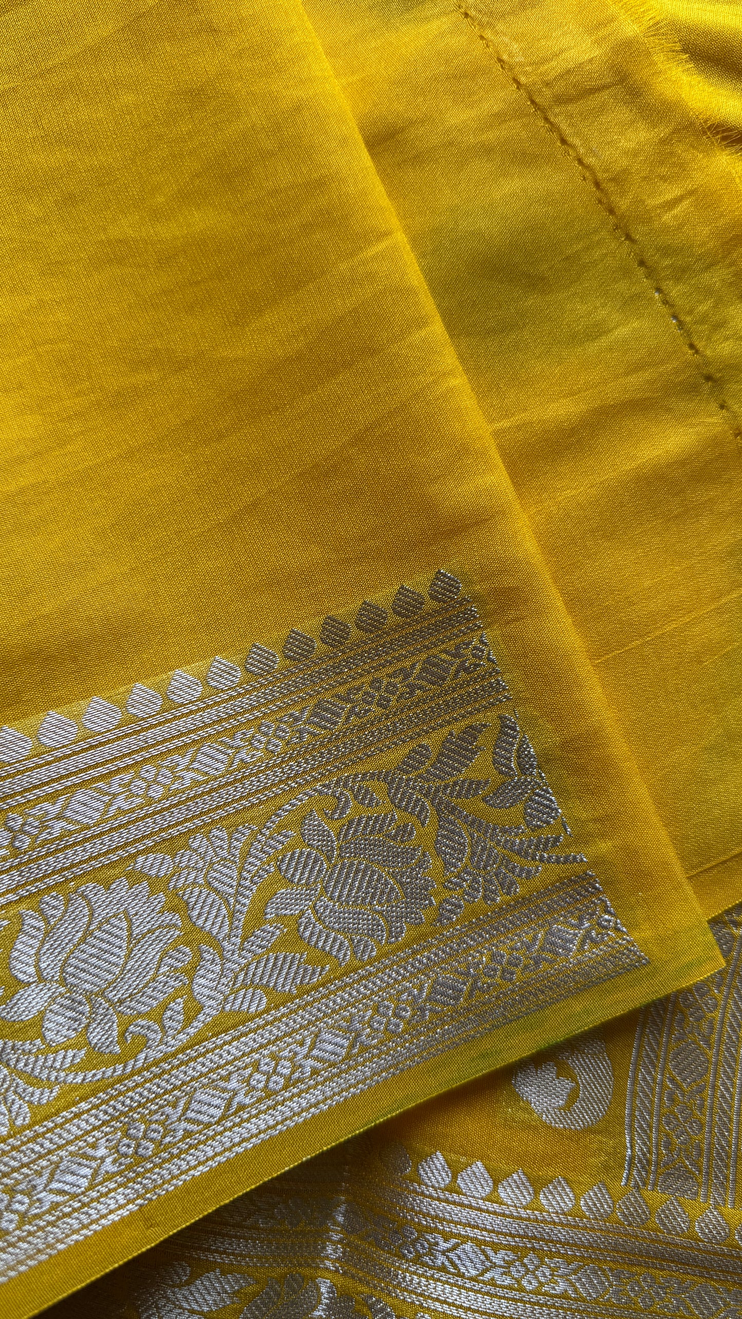 Roshni - Bright yellow silver zari, Banarasi semi chiffon