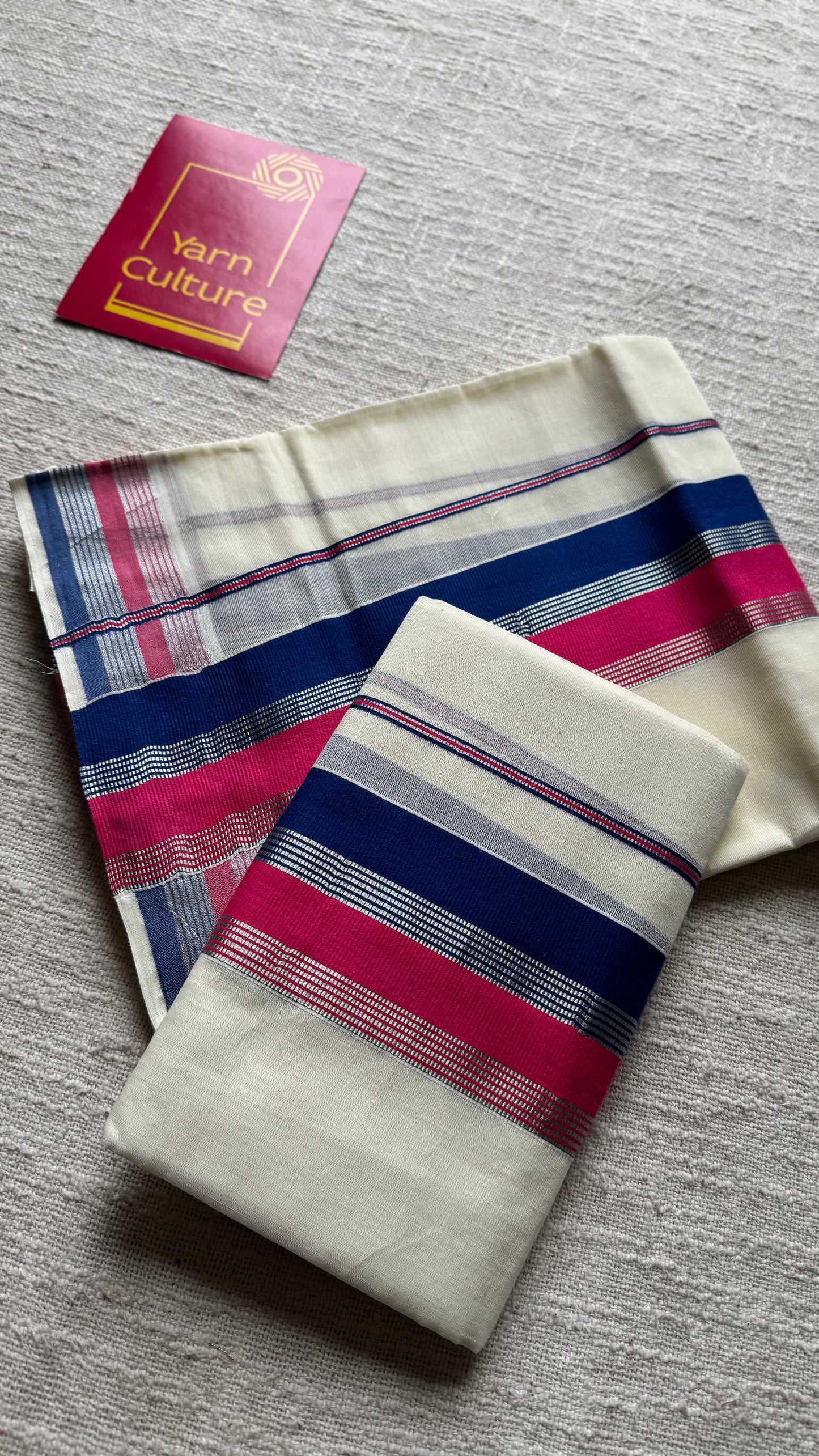 Set mund in ivory and gold with blue and pink kara (border) - YCON25KCST155