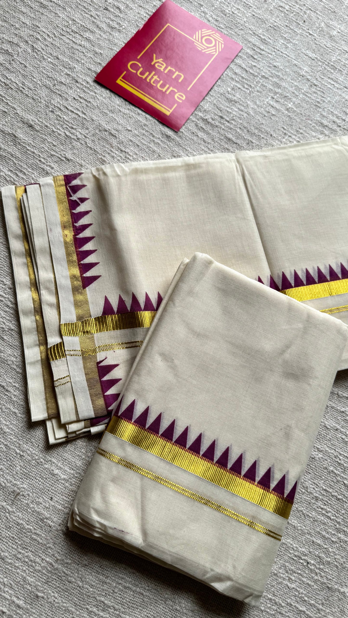 Set mund with temple border, purple with ivory and gold - YCON25KCST11
