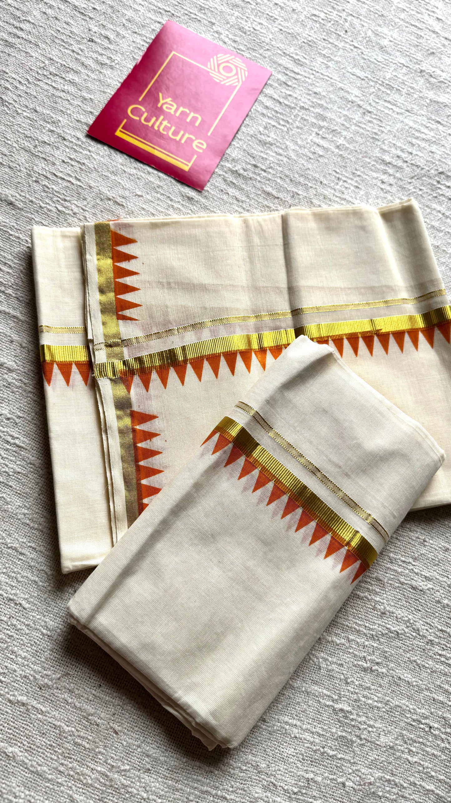 Set mund with temple border, rust orange with ivory and gold - YCON25KCST10
