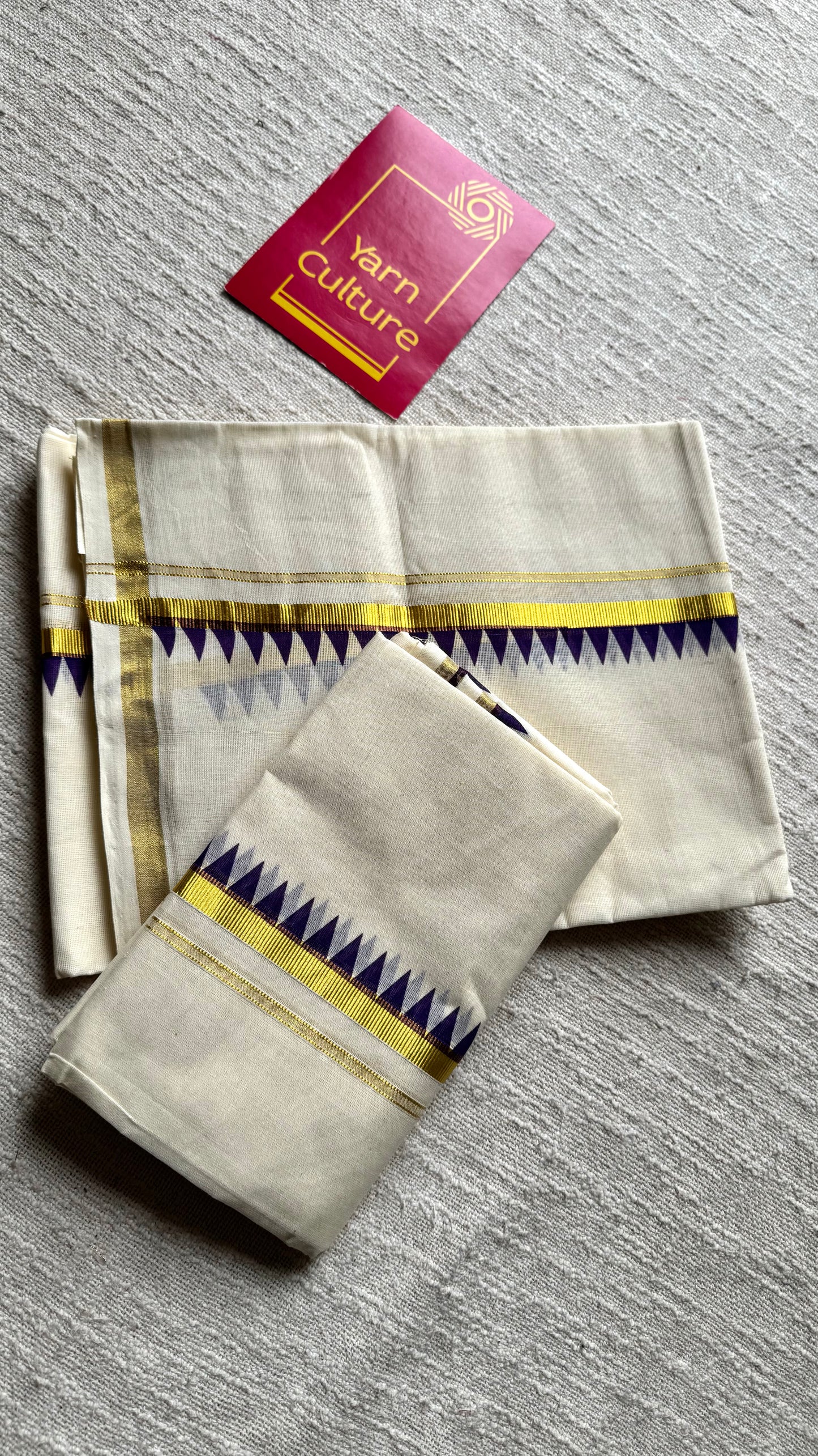 Set mund with temple border, violet with ivory and gold - YCON25KCST12