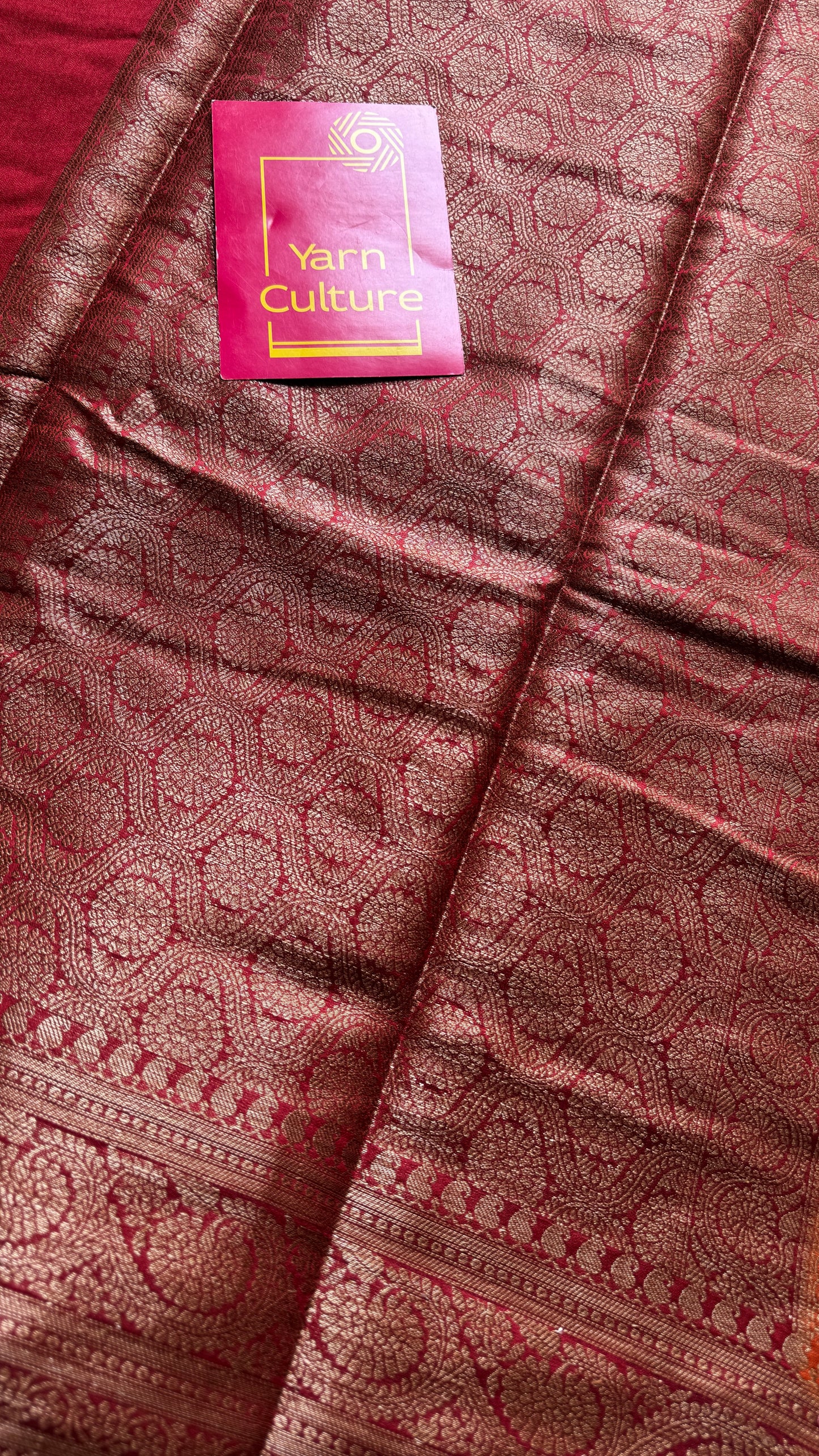 Agnira - Rust orange antique gold with contrast maroon border & pallu, Banarasi semi georgette