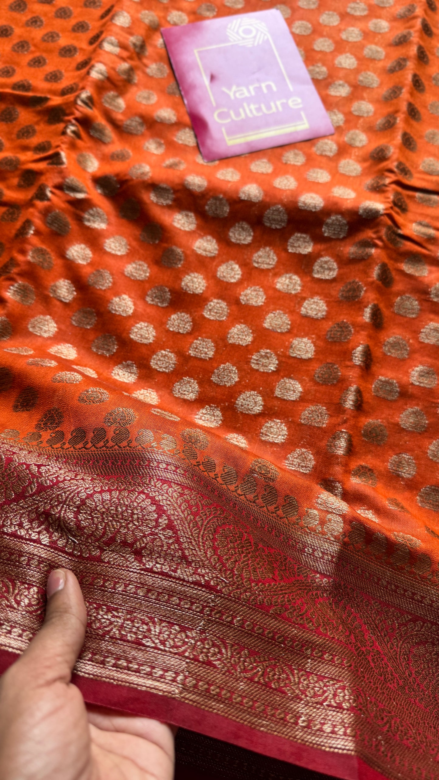 Agnira - Rust orange antique gold with contrast maroon border & pallu, Banarasi semi georgette