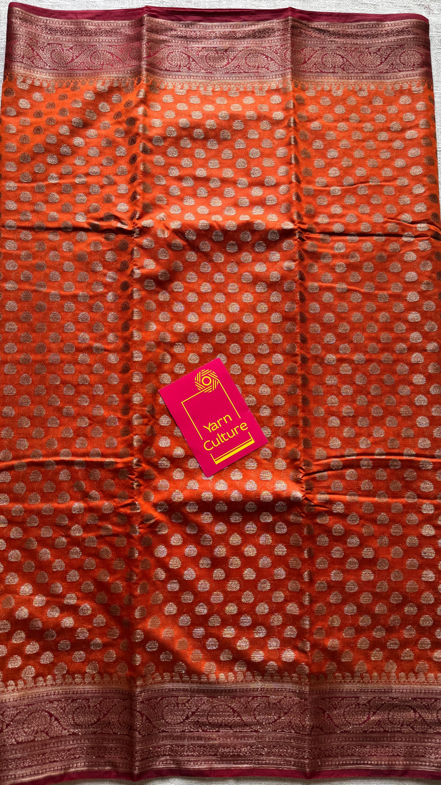 Agnira - Rust orange antique gold with contrast maroon border & pallu, Banarasi semi georgette