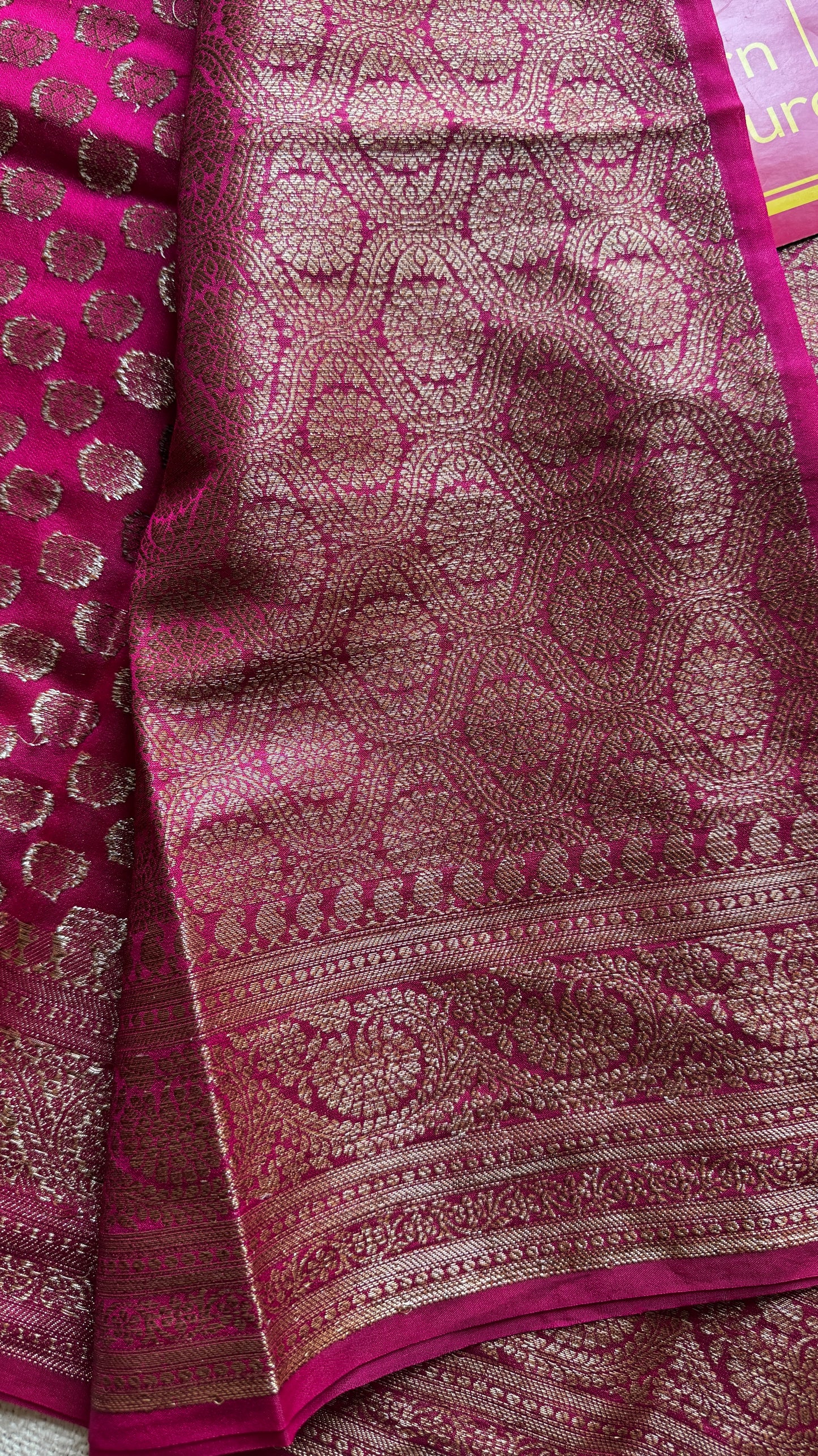 Heer - Warm Magenta antique gold, Banarasi semi georgette