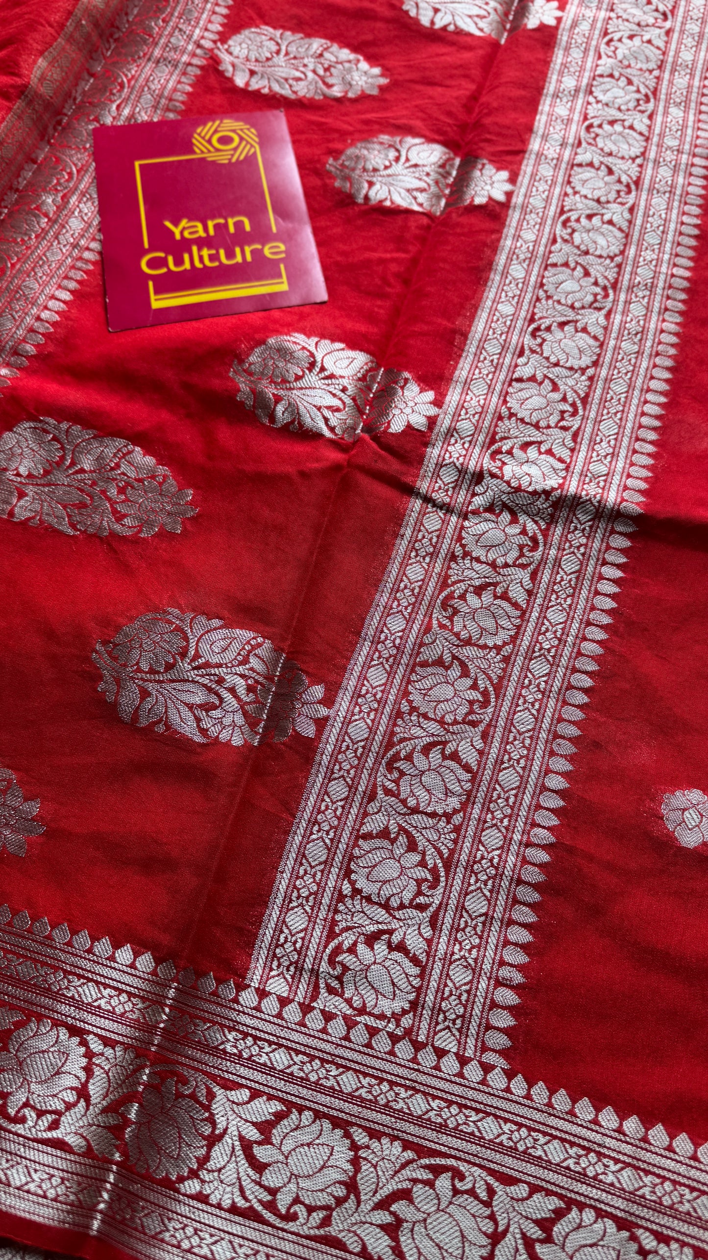 Shubhrika - Chilli red silver zari, Banarasi semi chiffon