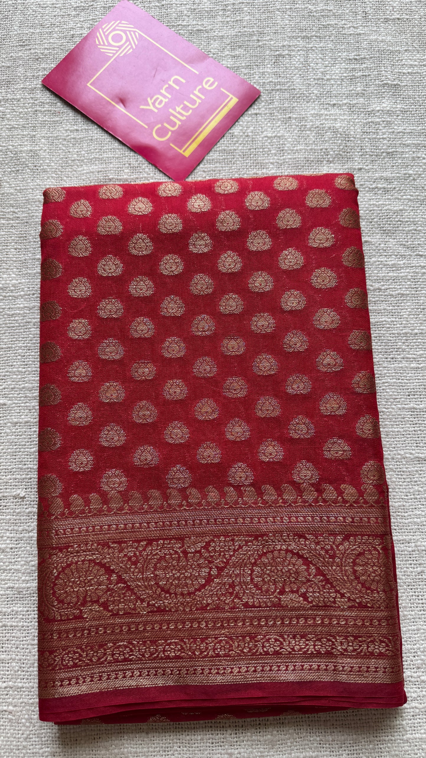 Sindura - Dark red antique gold, Banarasi semi georgette