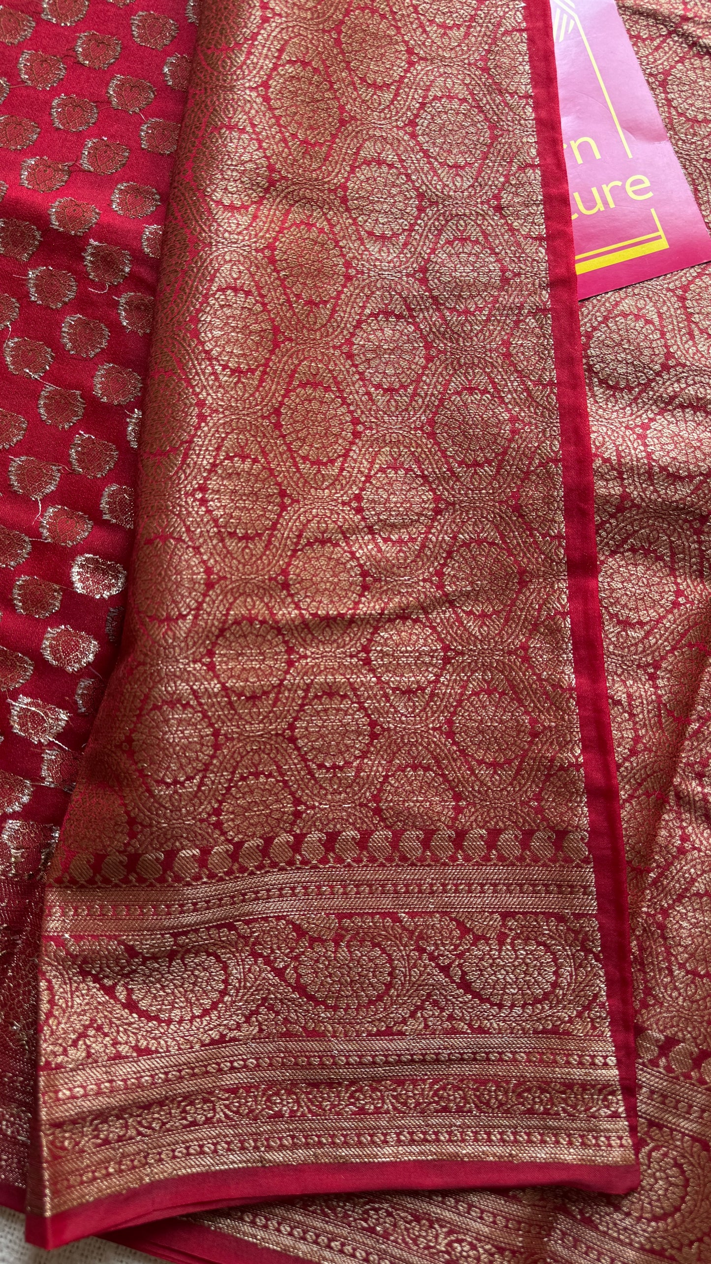 Sindura - Dark red antique gold, Banarasi semi georgette
