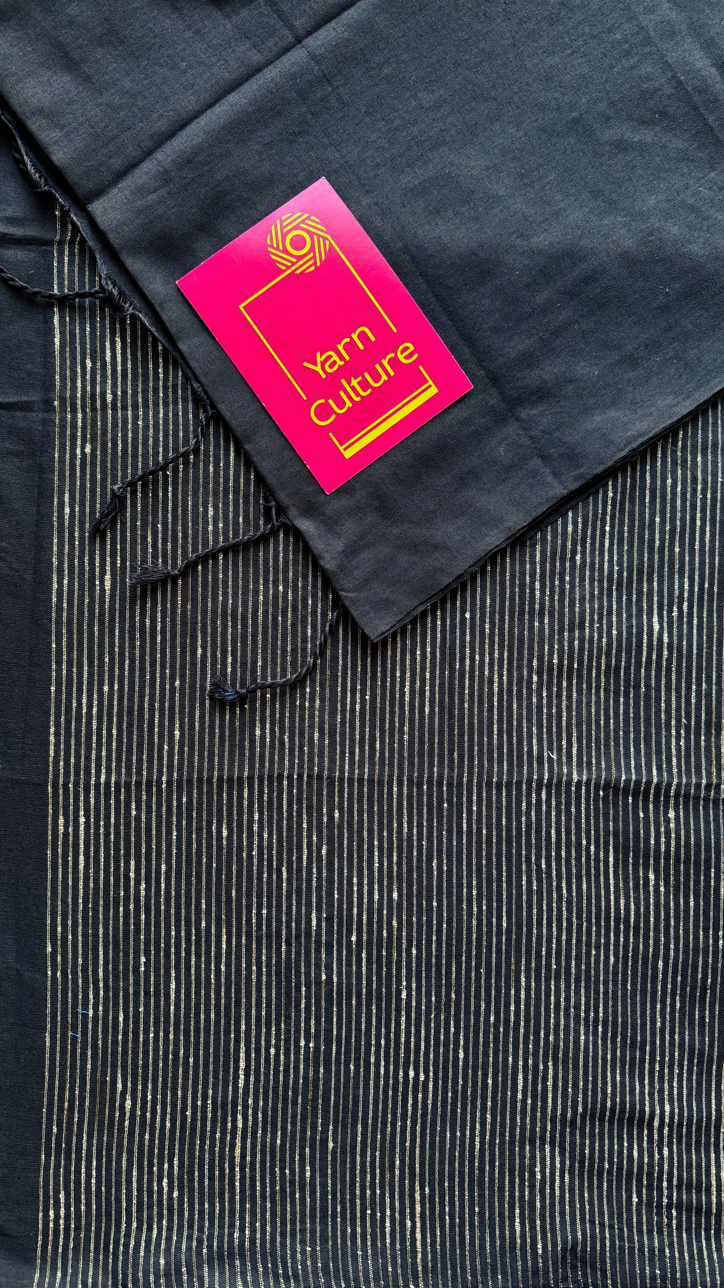 Black with thread worked pallu - Soft Khadi Cotton YCBCGP06