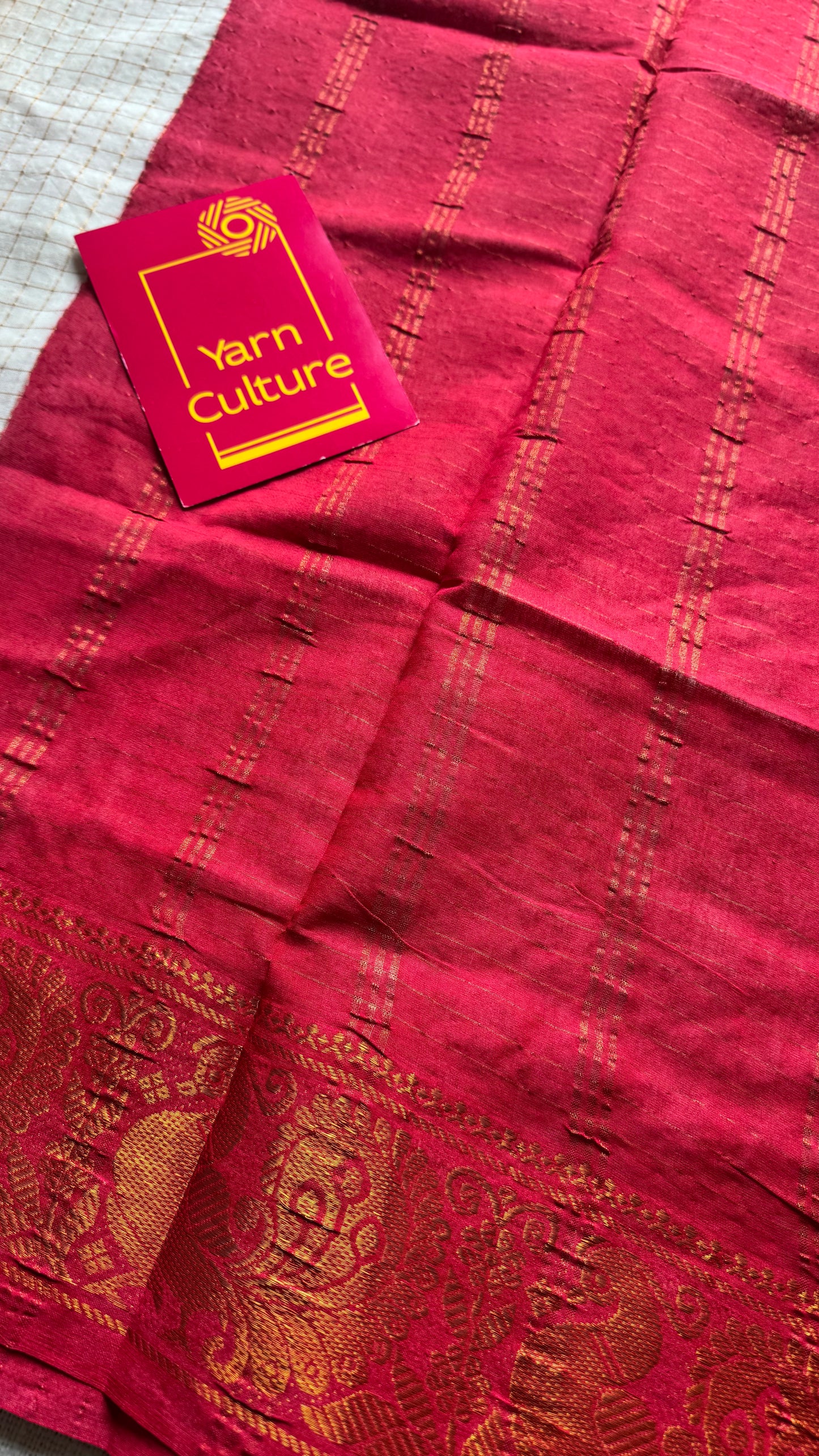 Chinnu: Sungudi cotton checks, ivory gold base, turquoise and red dual tone border, soft cotton - YCONCOTN215